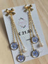 Stainless Steel Real Forget Me Not and Pearl Dangle Earrings