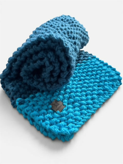 REGULAR LENGTH , WIDE, CHUNKY & STRETCHY SCARF - AZURE & PEACOCK BLUE