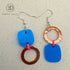 Blue and Neon Asymmetric Acrylic & Hand-Hammered Copper Earrings