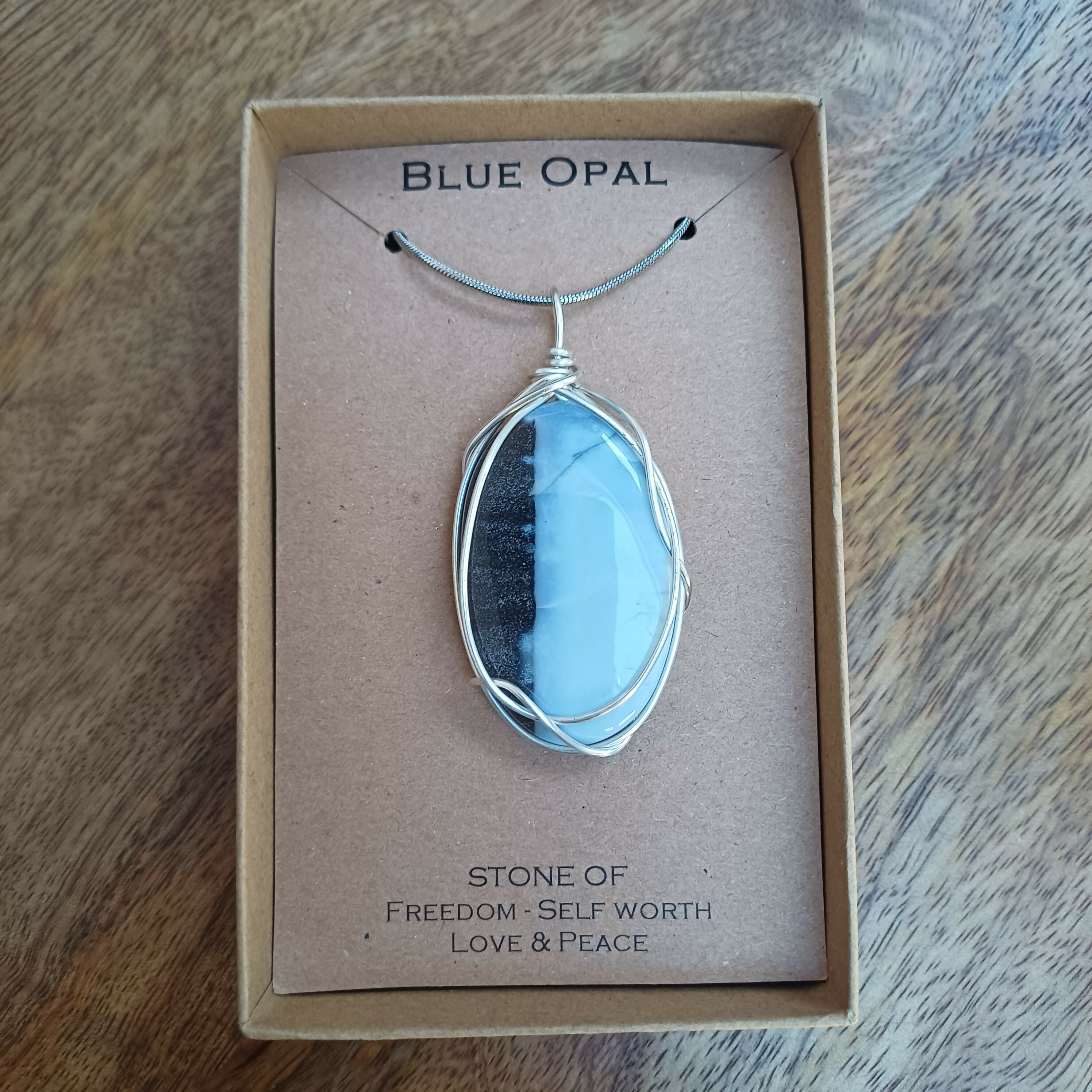 Blue Opal Wire Wrapped Pendant