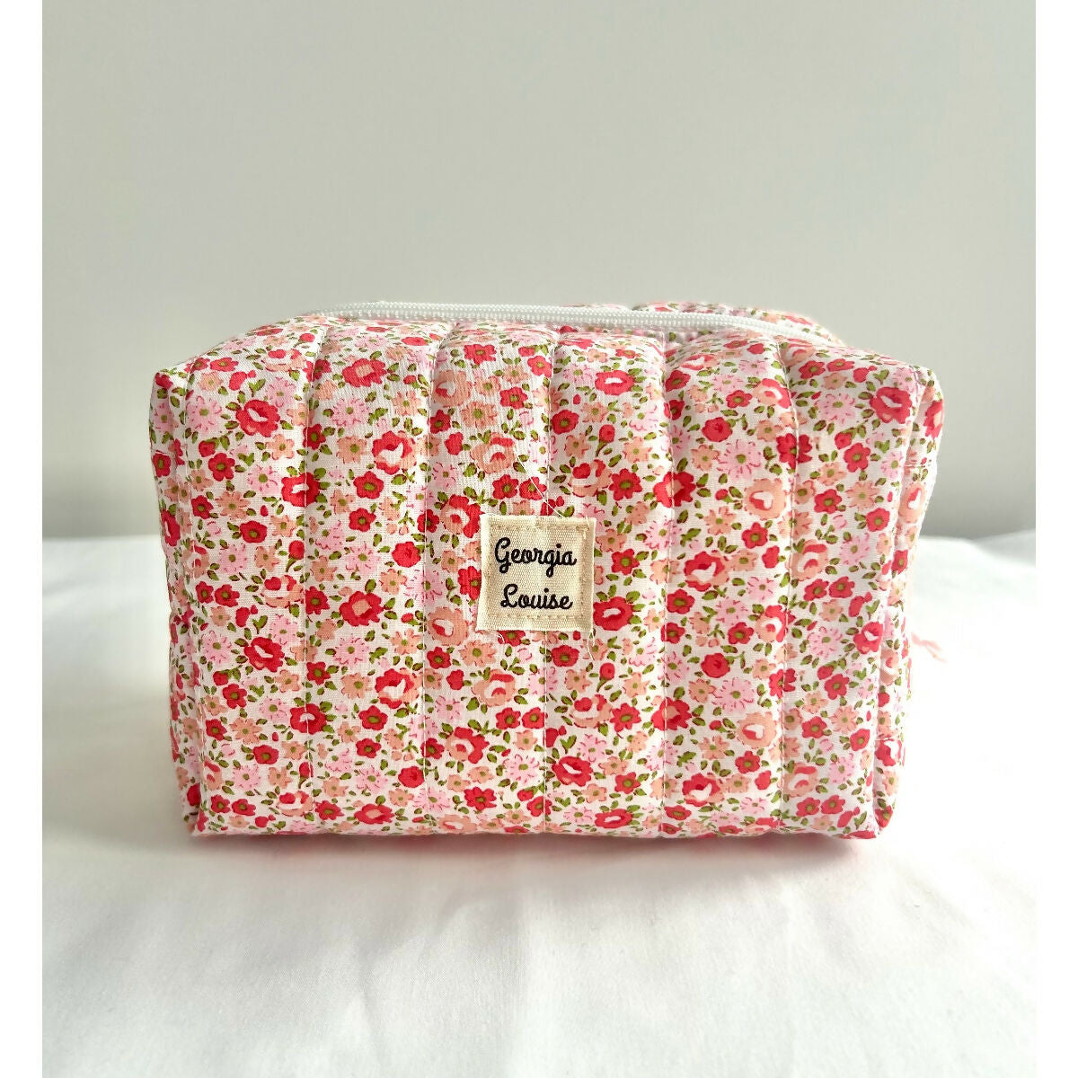 Pink Floral Flower Quilted Waterproof Makeup/Toiletry Bag