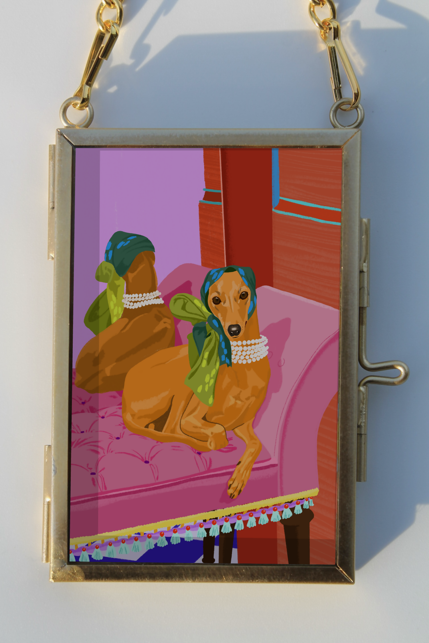 Gold Glass Mini Framed Greyhound Dog Art