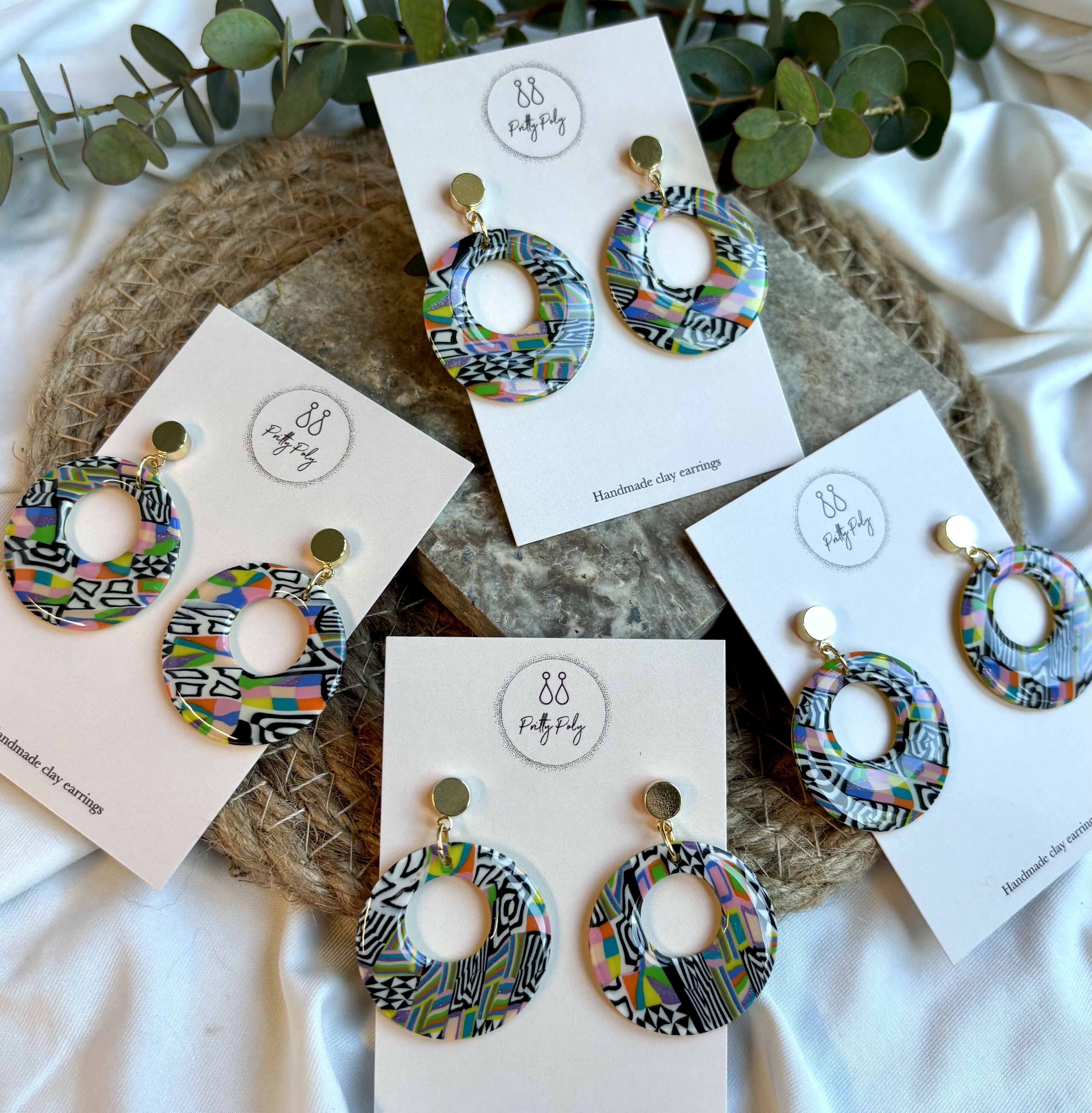 Funky Pattern Collection - Round Polymer Clay Earrings