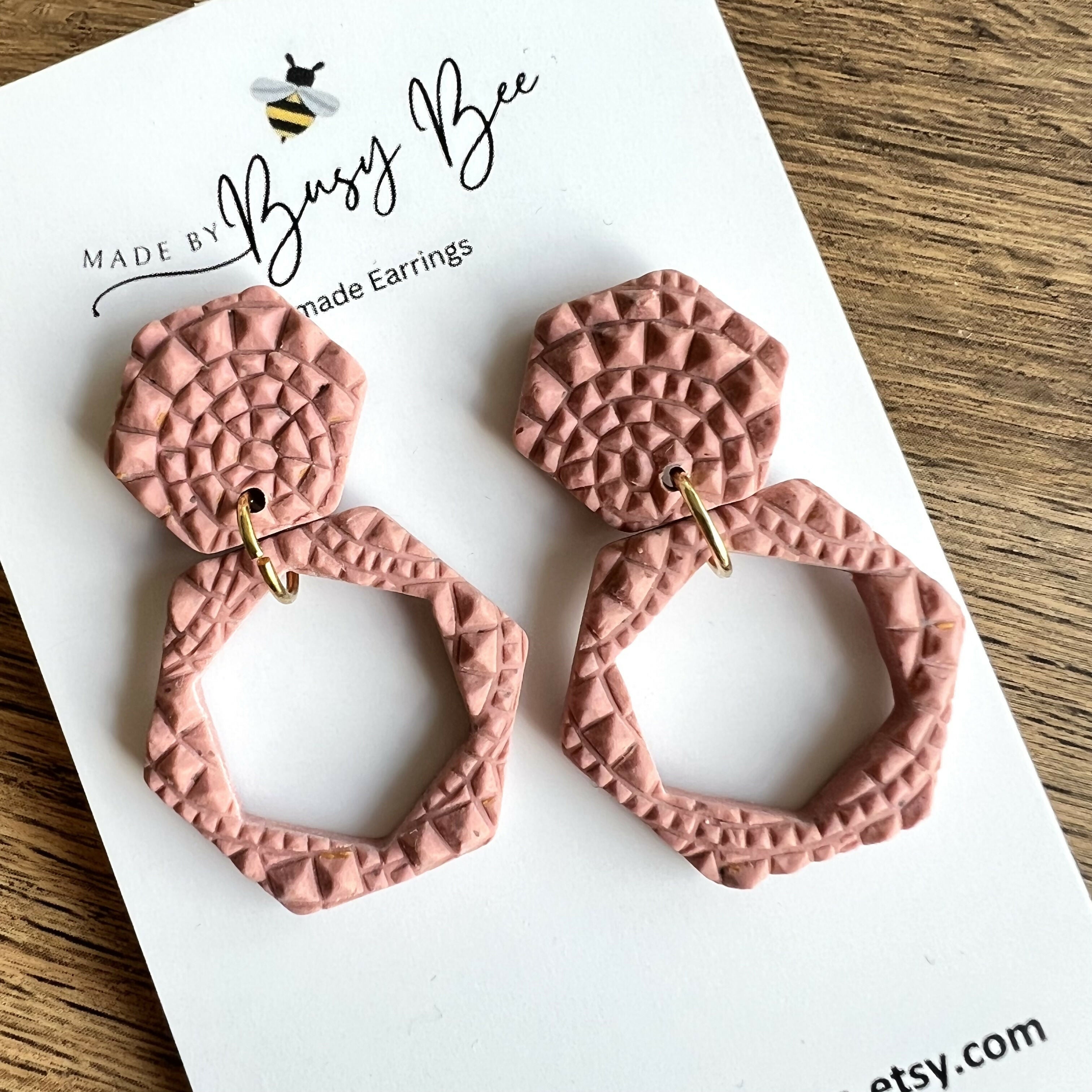 Textured Statement Dangle Earrings – Polymer Clay Drop Earrings, Modern Geometric Earrings, Handmade Clay Jewellery