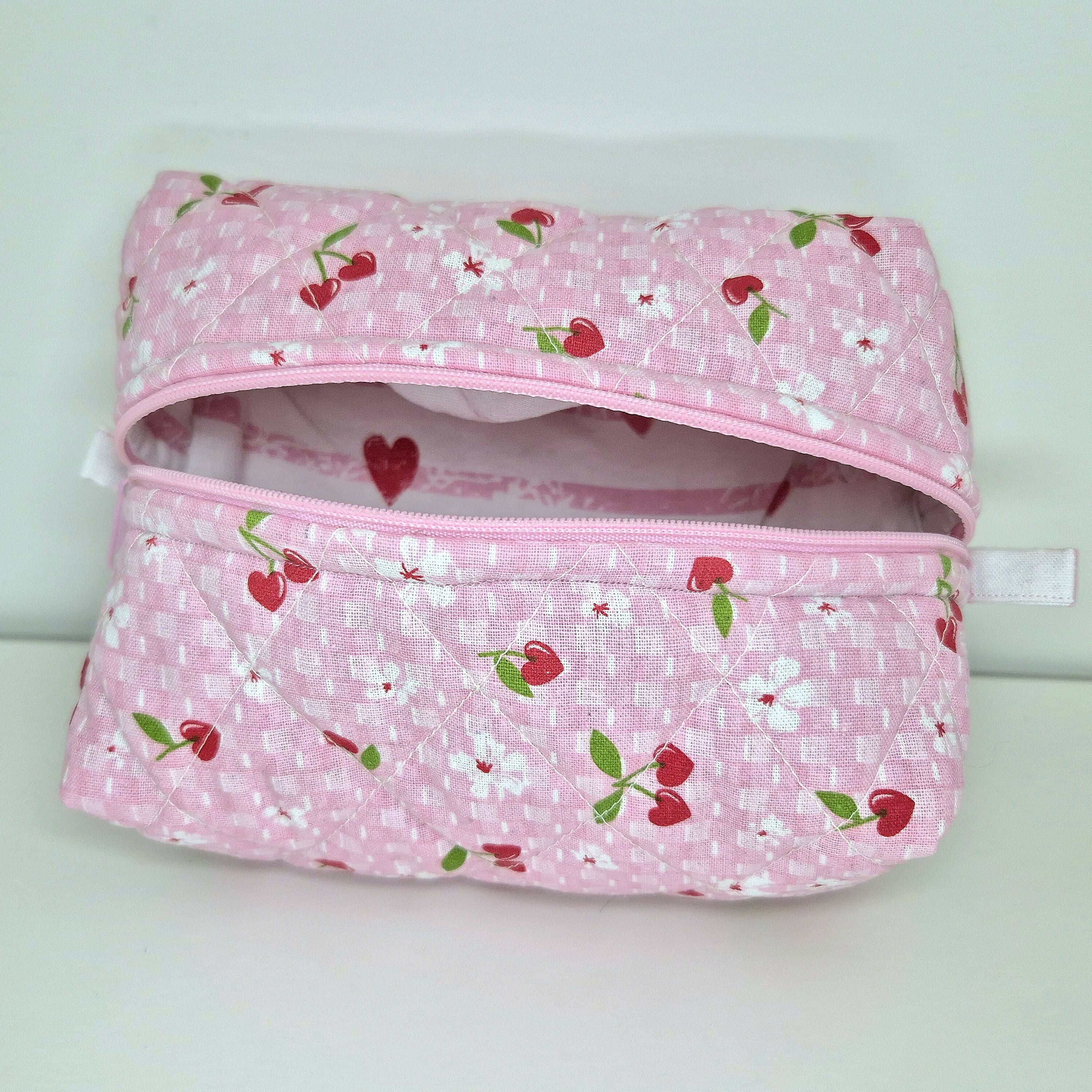 Quilted Cosmetic Makeup Bag With Hearts Theme