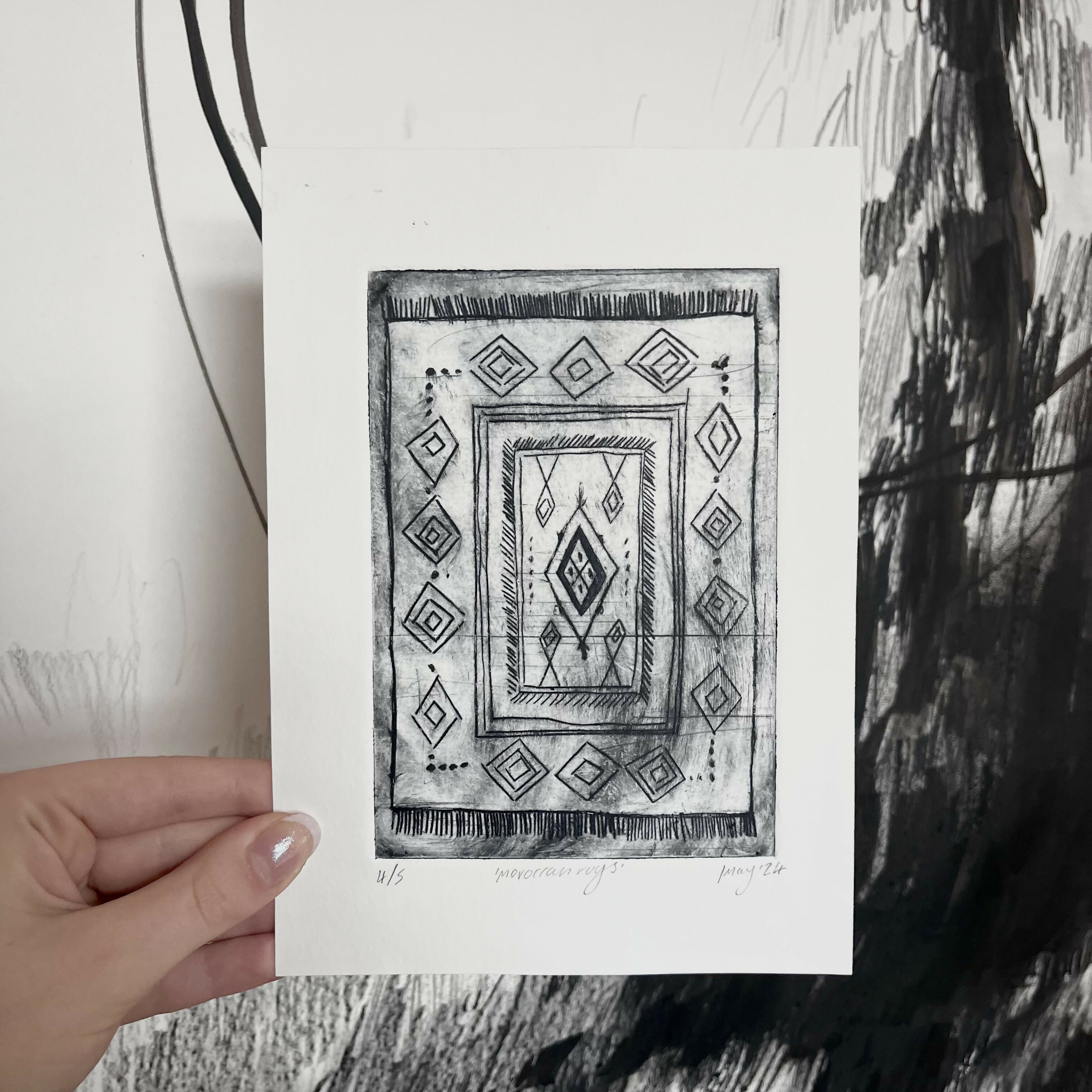 Moroccan Rugs Drypoint Print