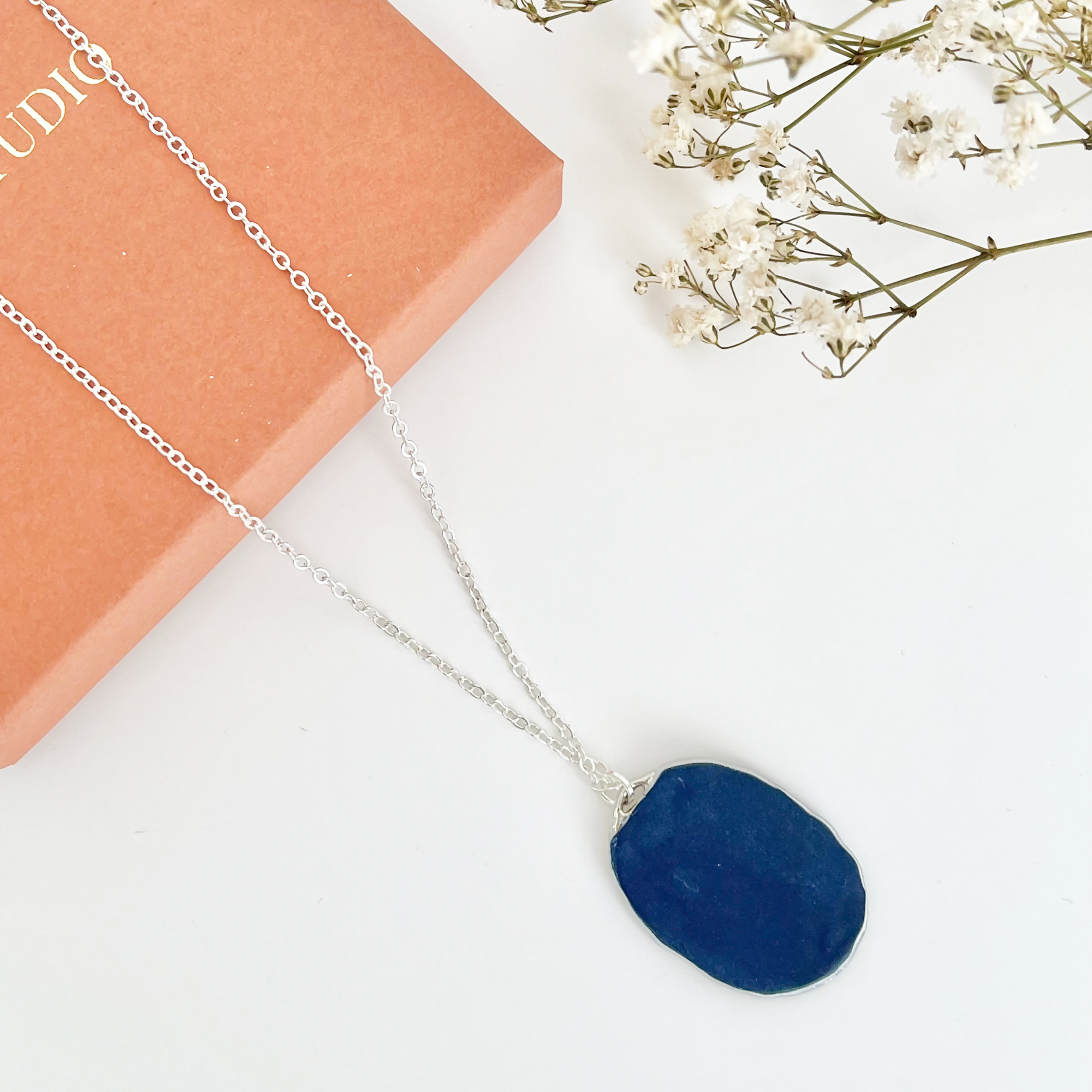Blue China Necklace No. 3 - Handmade Polymer Clay Necklace