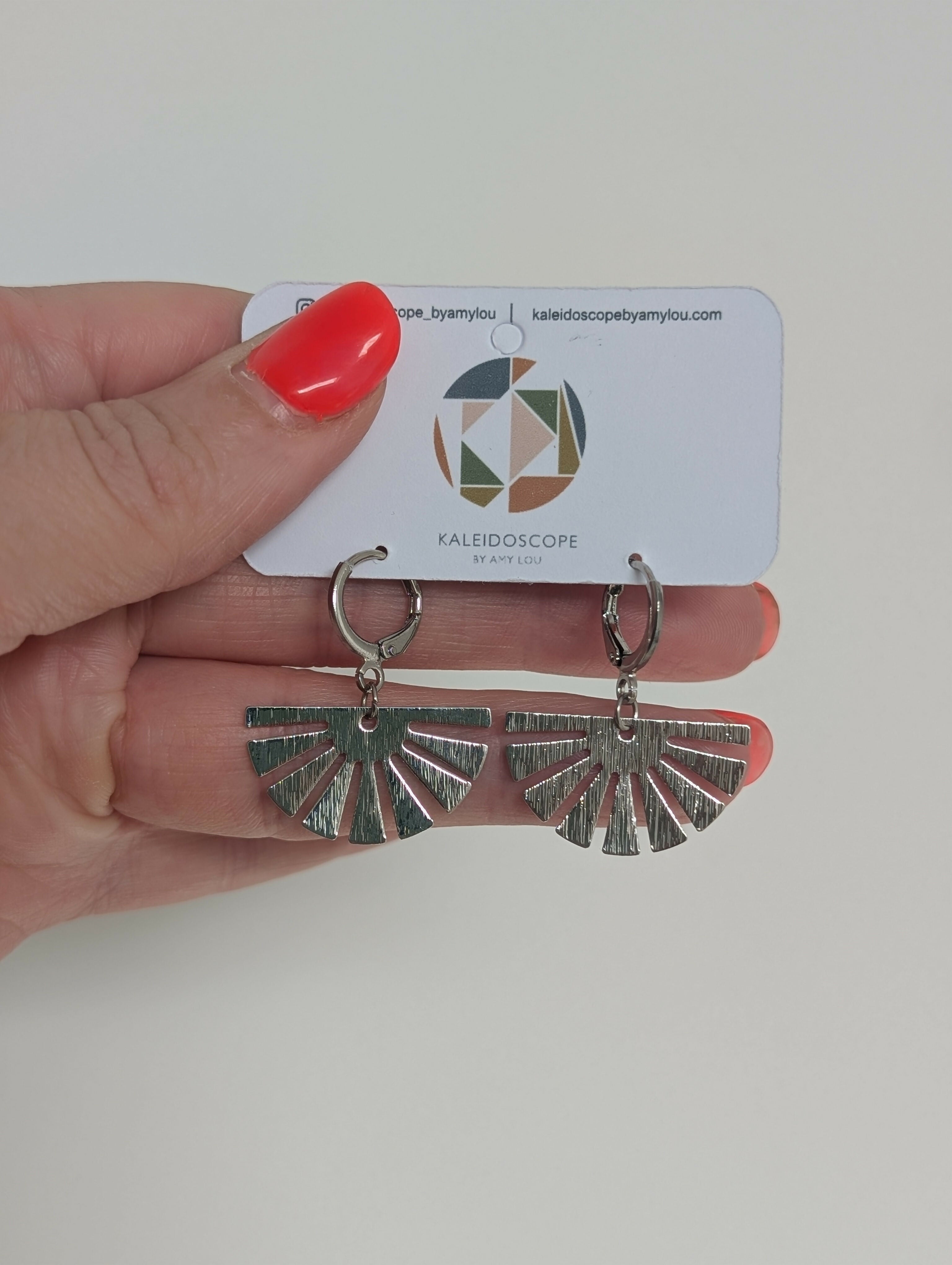 Gold Half Sun Fan Earrings on Gold Plated Huggie