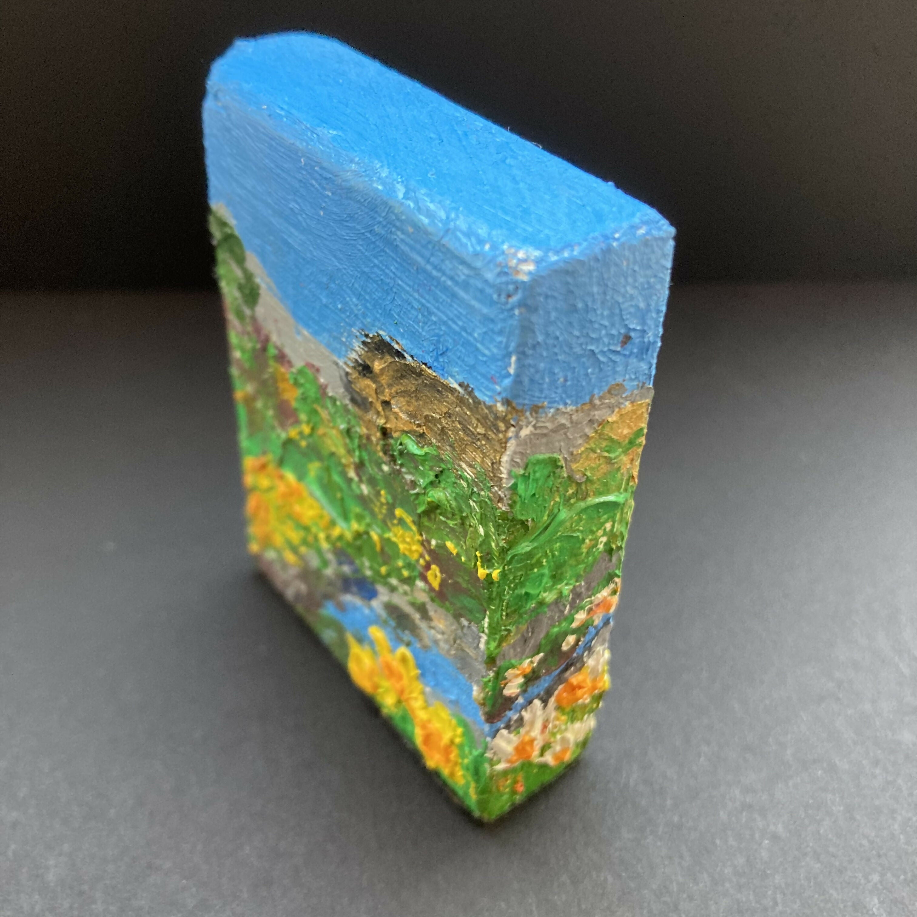 Daffodil, Heather & Poppies by a Beck Oil Painting Wooden Block