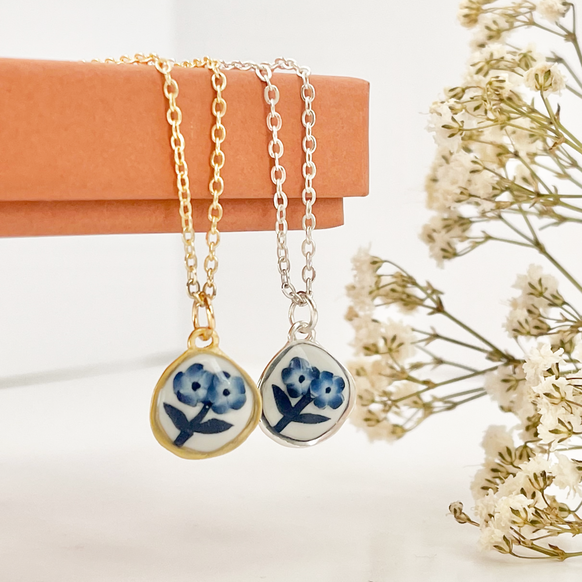 Blue China Necklace No. 1 - Handmade Polymer Clay Necklace