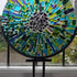 Fused Glass Large Disc - Blue and Green with Industrial Style Stand