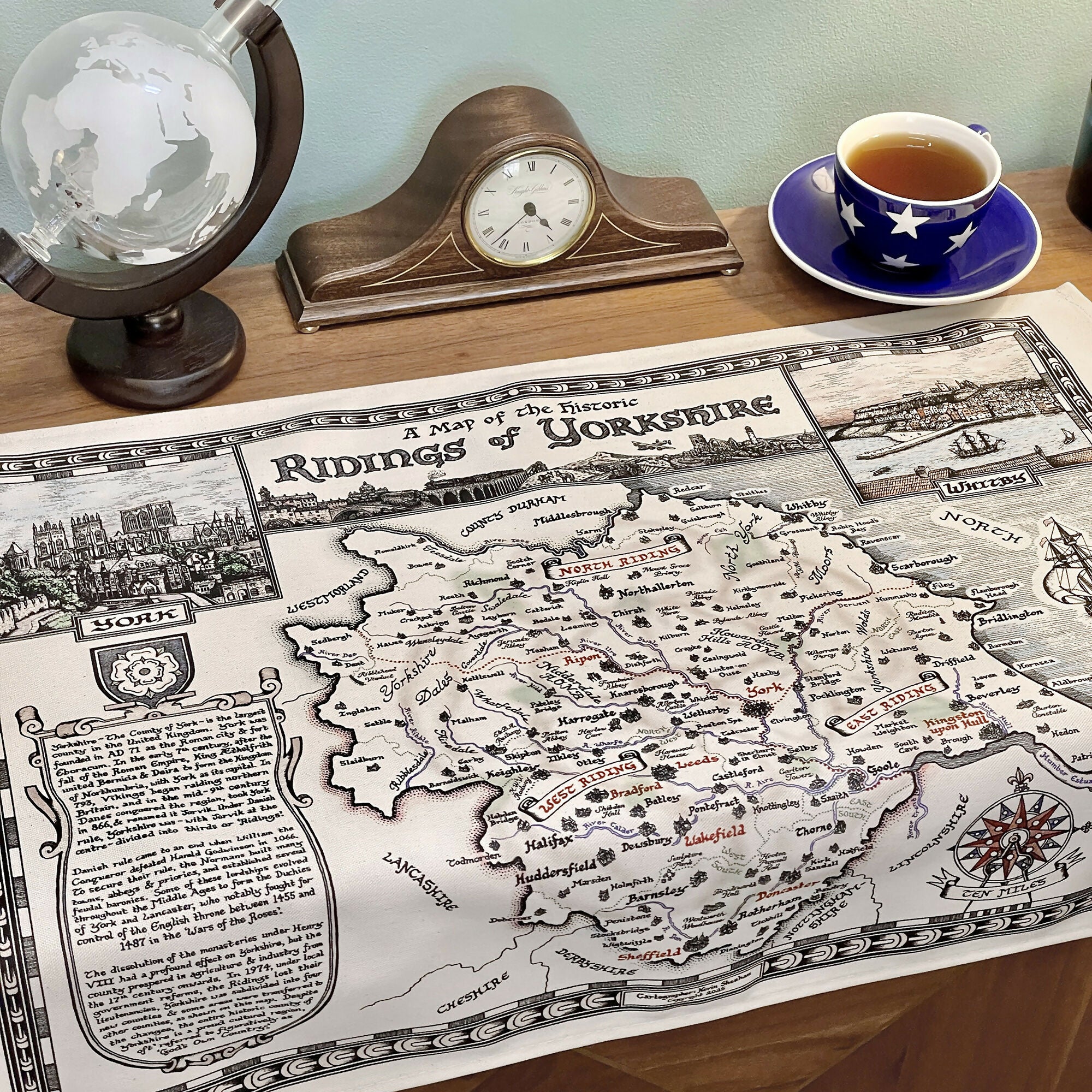 Yorkshire Ridings Map Tea Towel