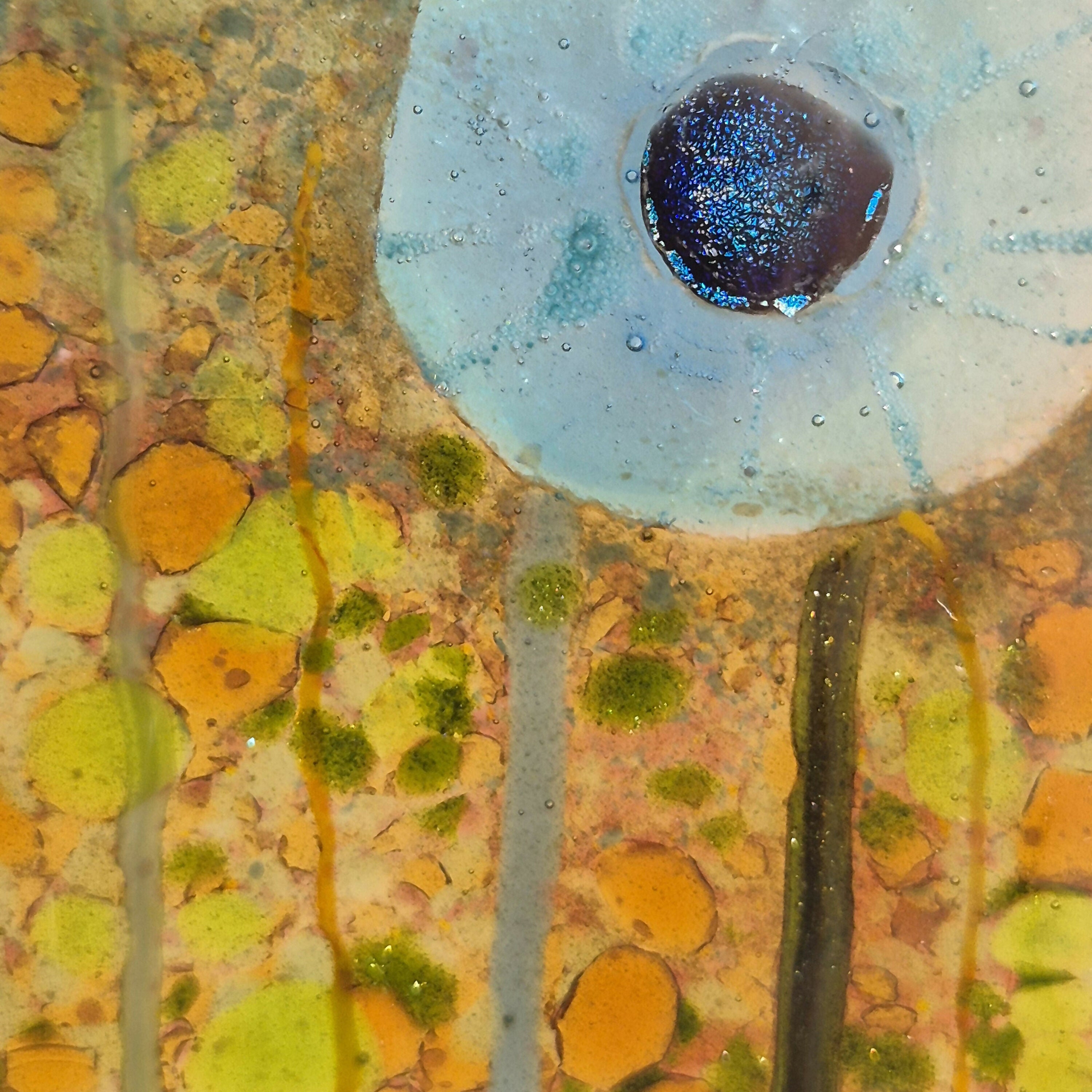 Fused Glass Blue Flower Deep Box Frame