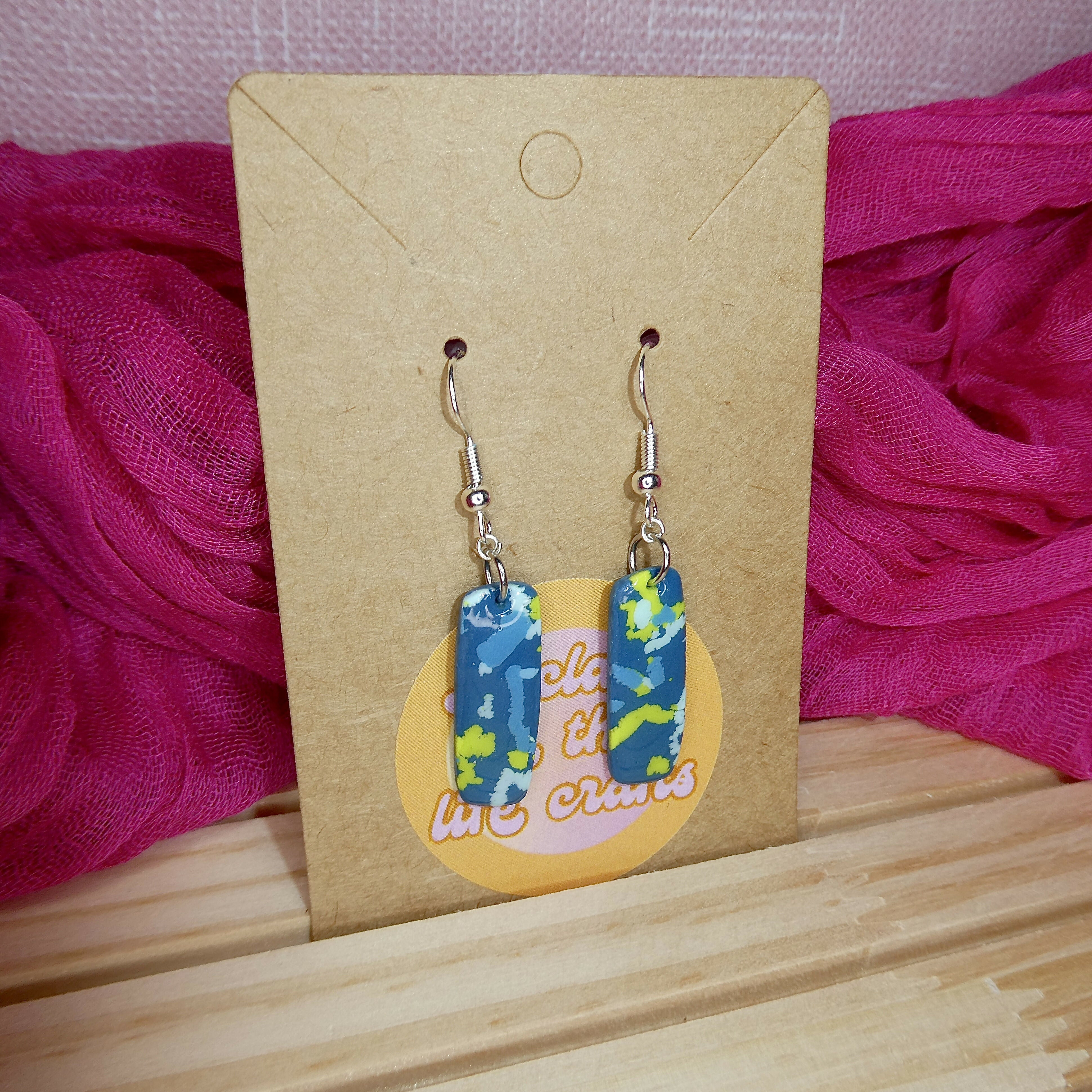 Dark Turquoise Confetti Detail Dangle Polymer Clay Earrings