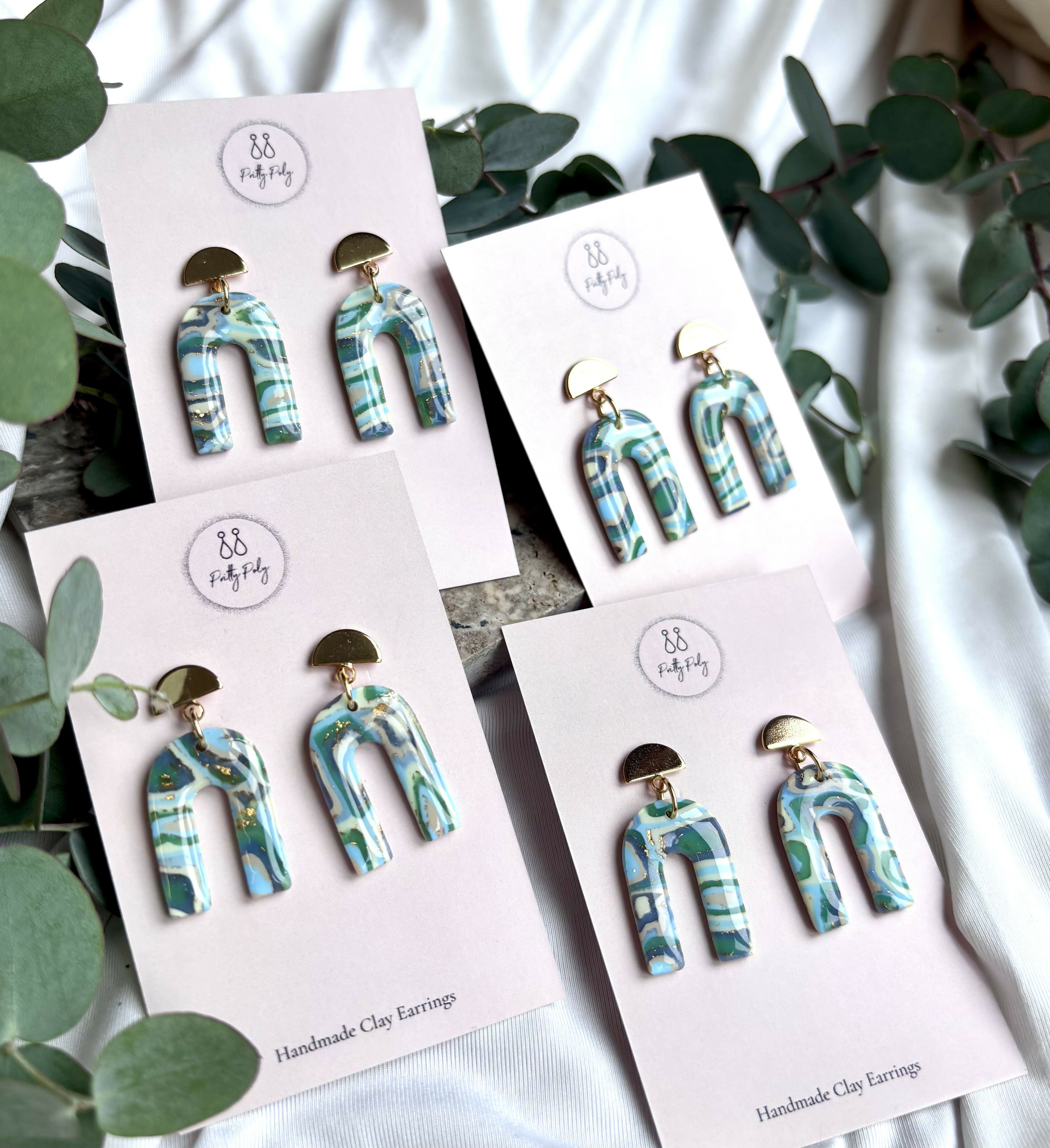 Aqua Collection - Arch Polymer Clay Earrings