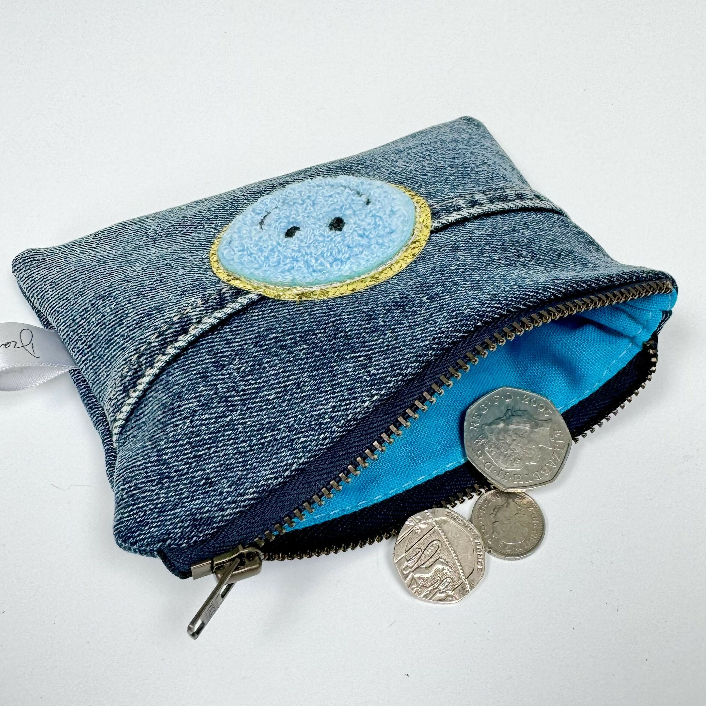 Smiley 3D Face Upcycled Purse - Blue