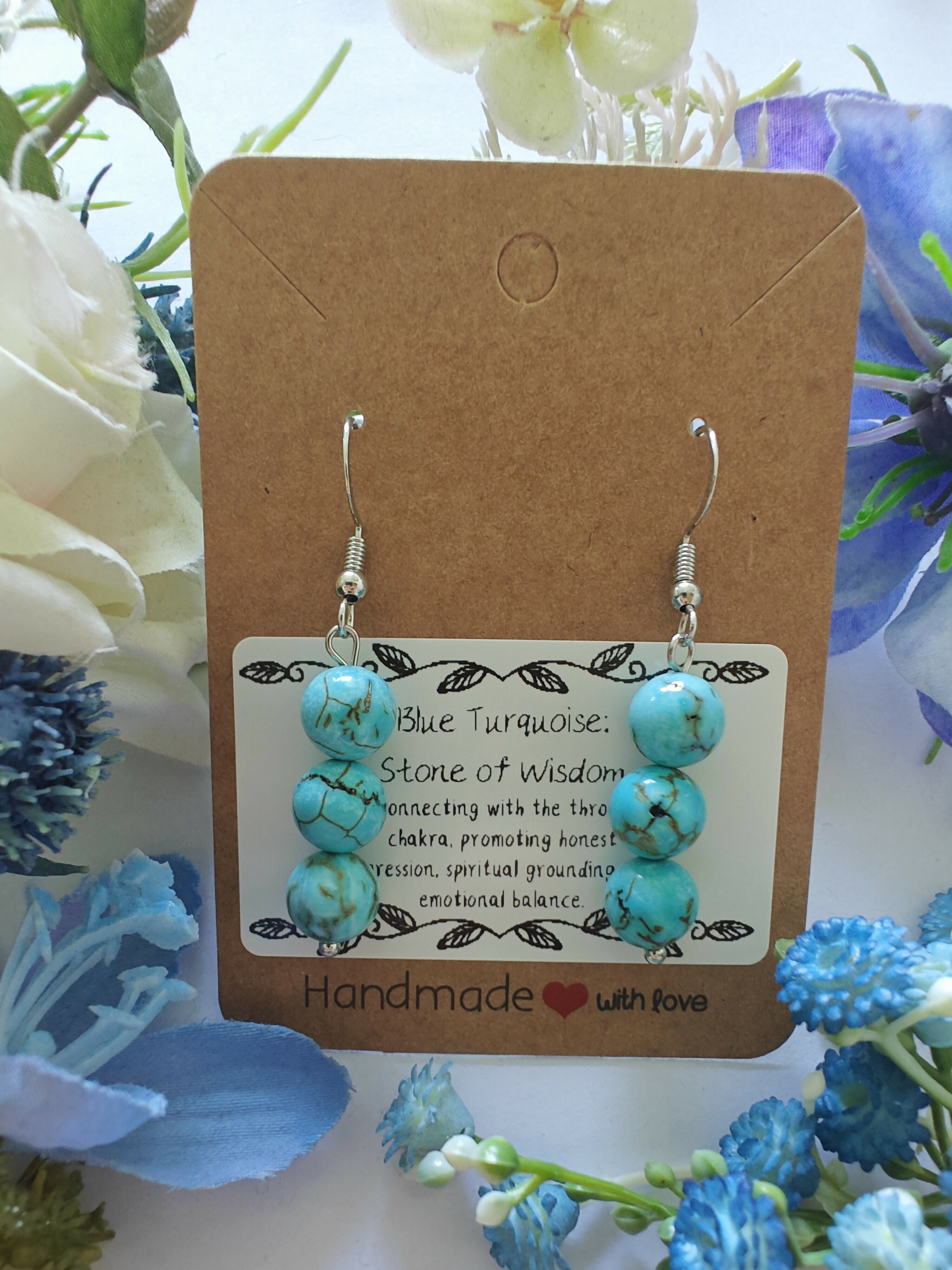 Blue Turquoise Earrings on Sterling Silver Plated Hooks