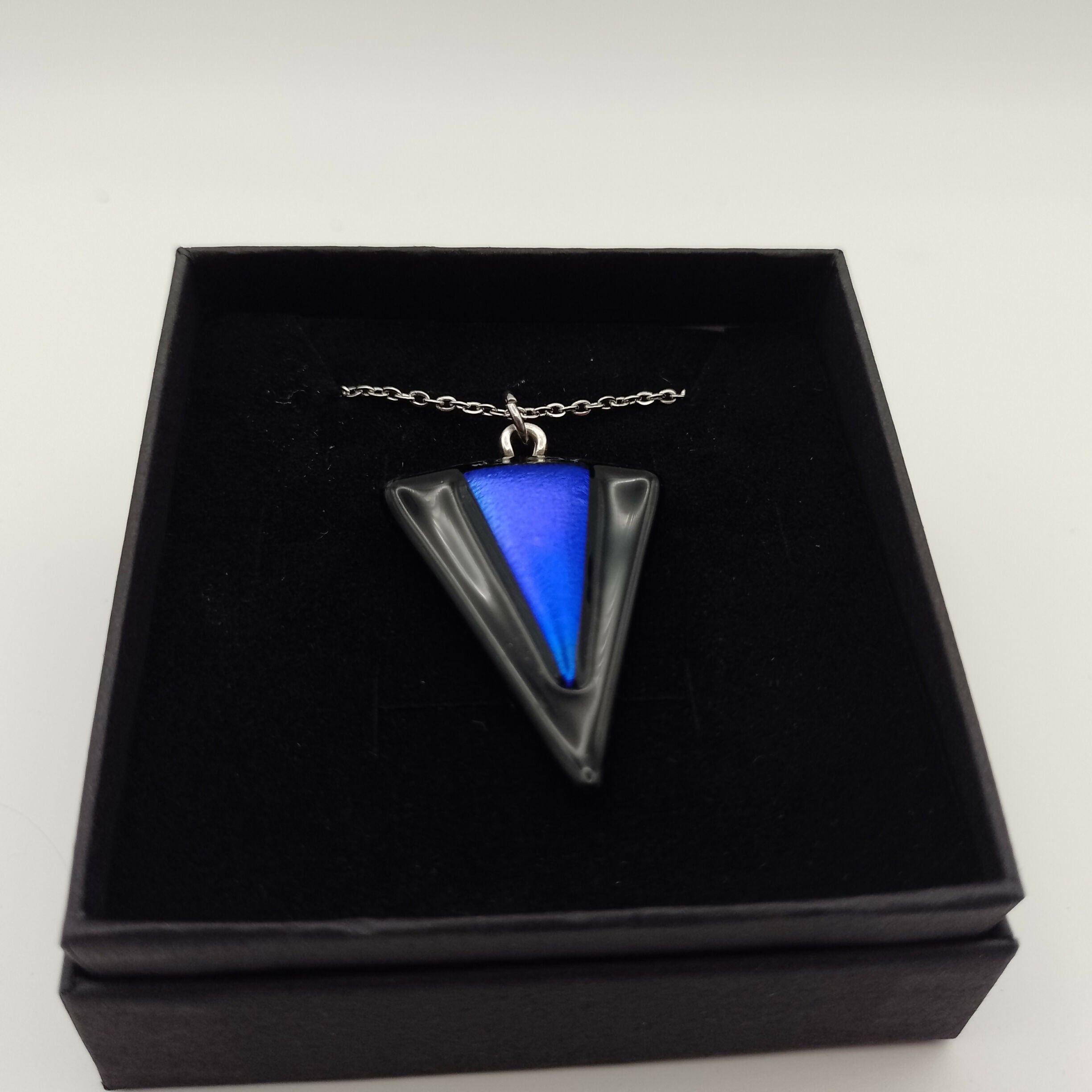 Triangular Black and Blue Dichroic Glass Earrings
