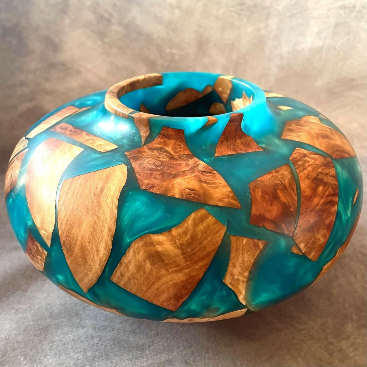 Sculptural Hand Turned Turquoise Hollow Form With Mallee Burr
