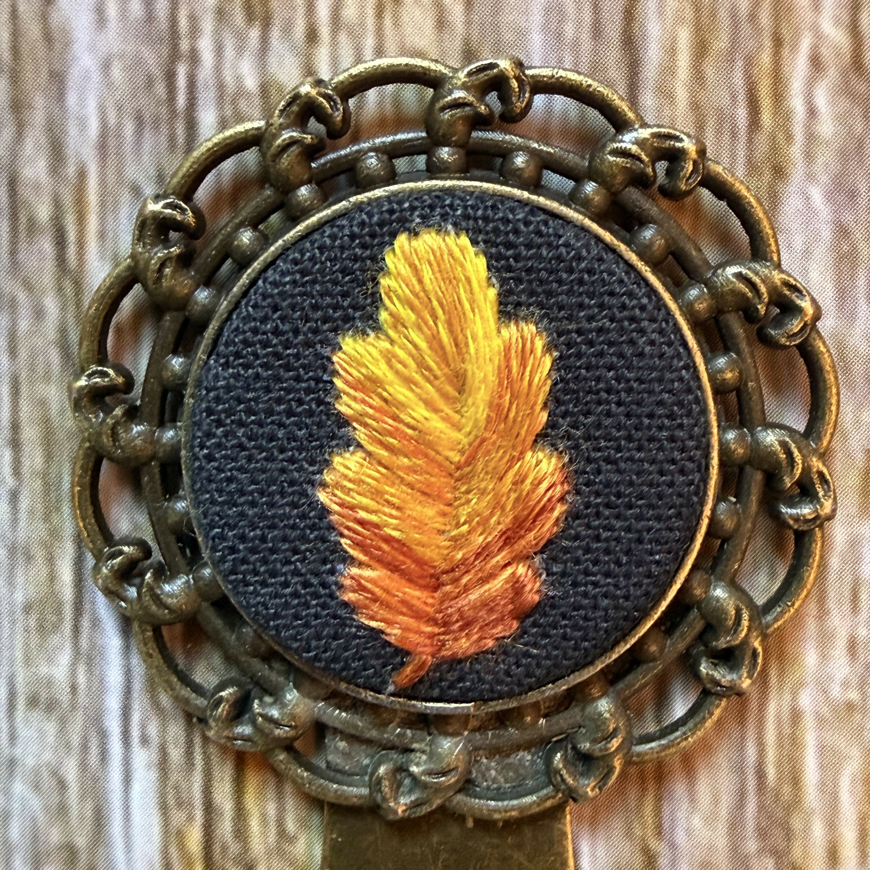Bronze Hand Embroidered Autumnal Oak Leaf Bookmark