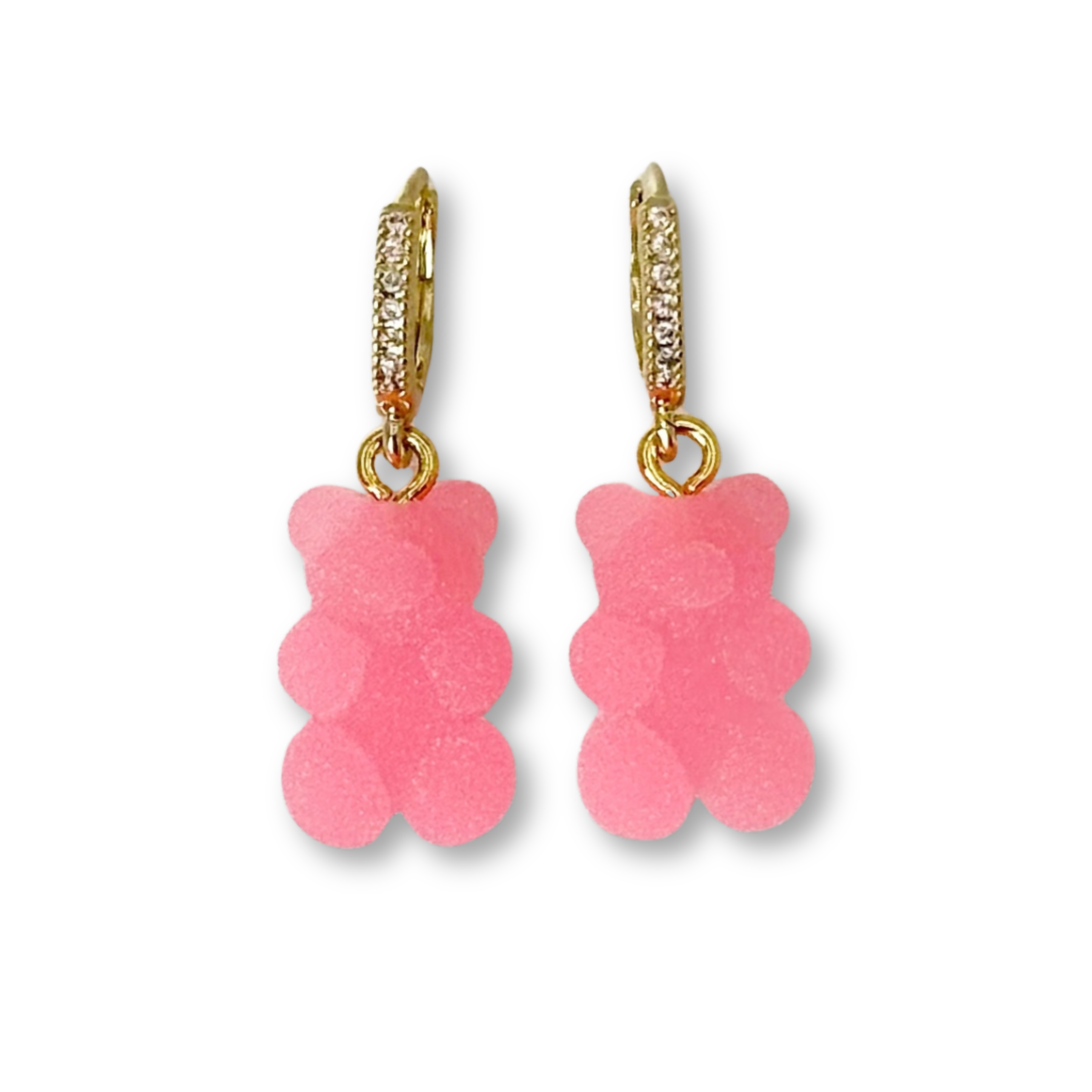Sugar Coated Gummy Bear Hoop Drop Earrings in Candy-Floss Pink
