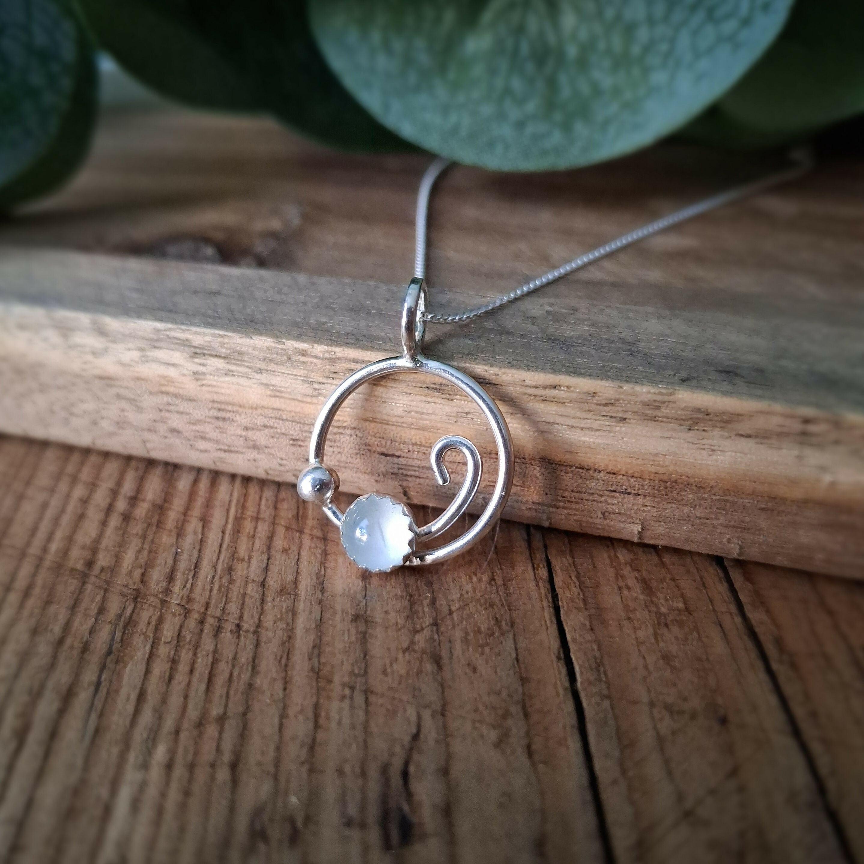 Handmade Silver Wave Necklace With Aquamarine