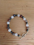 Tibetan Silver Toggle Catch Bracelet with Faceted Grey Hematite, Indian River Agate and Rose Quartz.