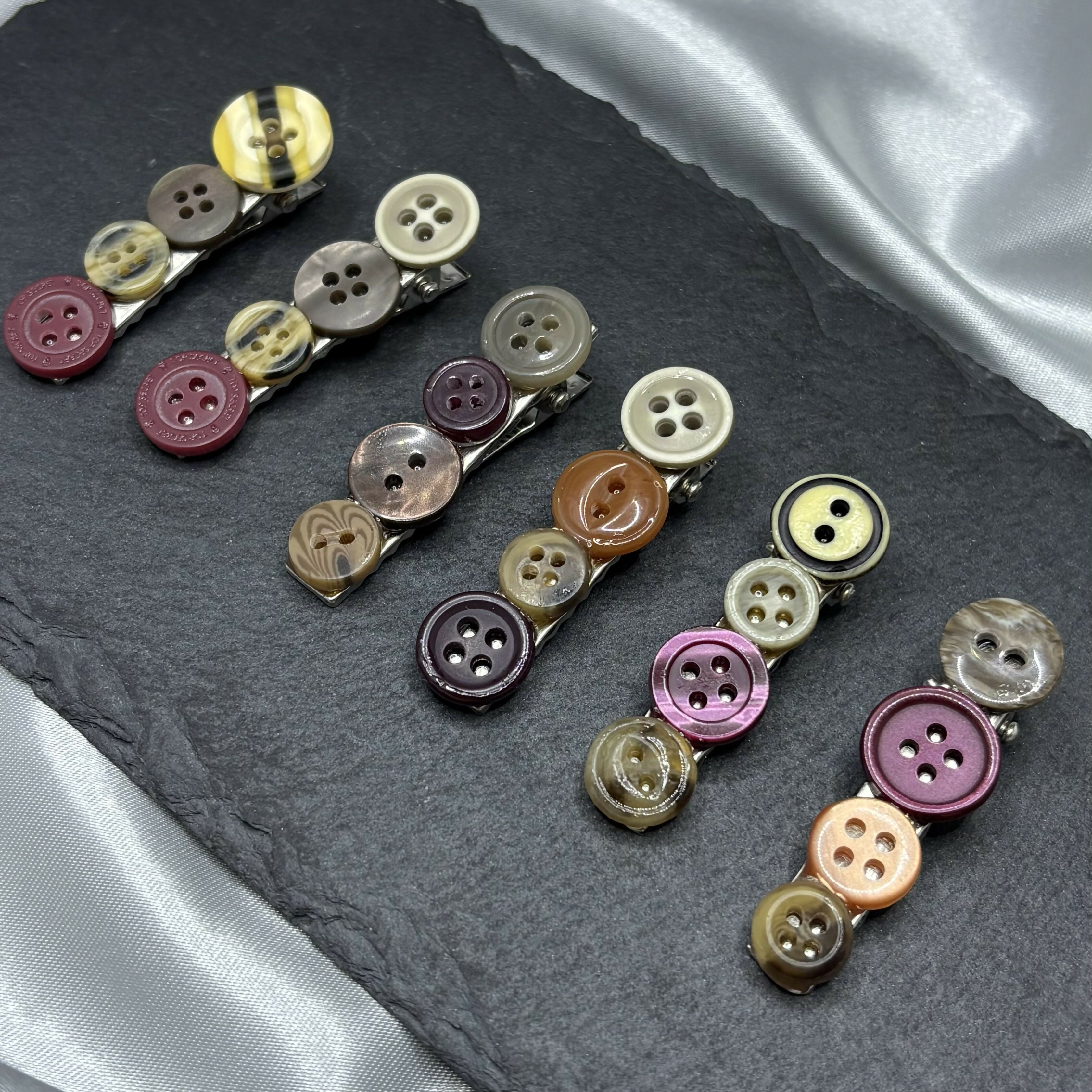 Brown Button Hairclips