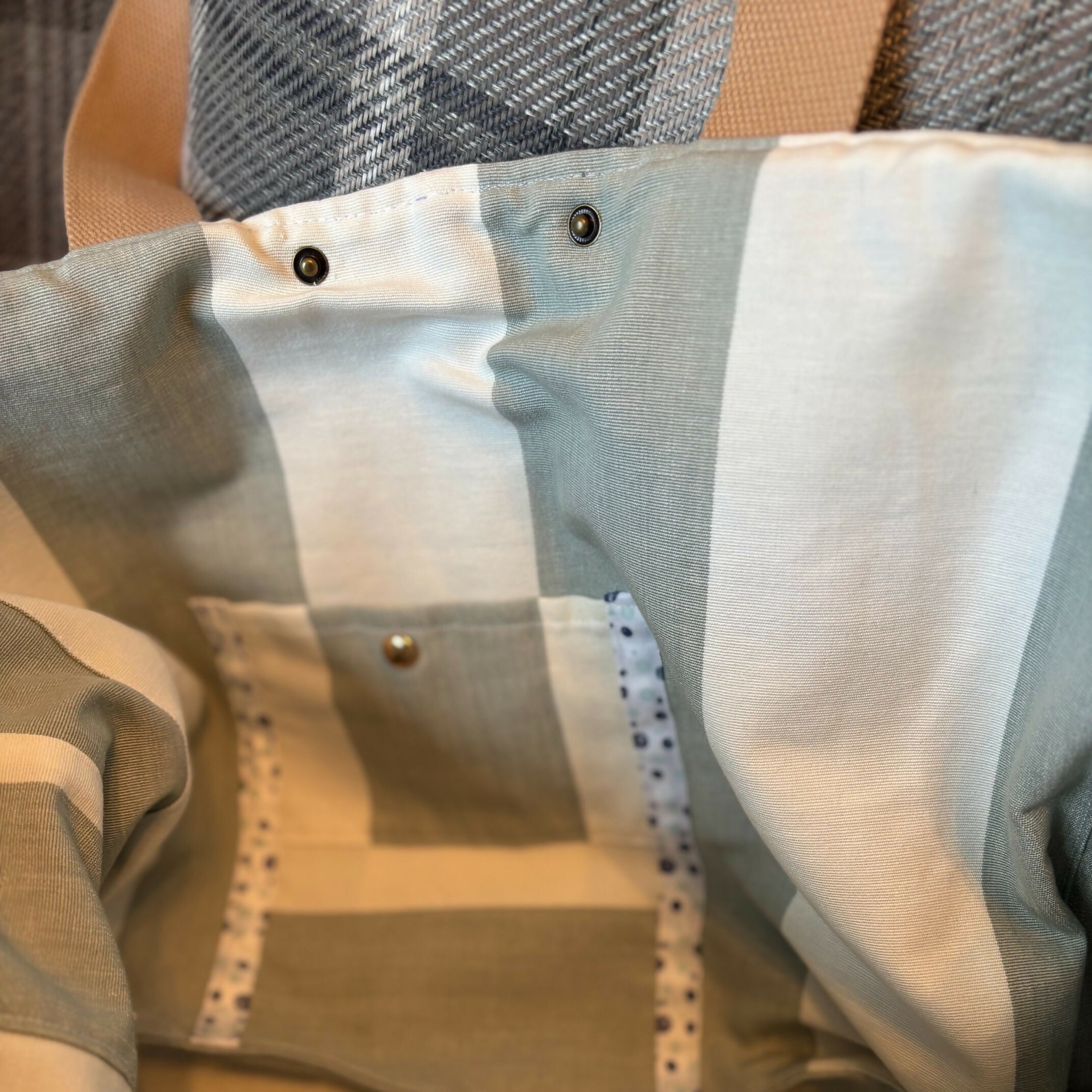 Unique Handcrafted Oversized Denim Tote Beach Bag Handbag Made From Upcycled Blue And White Jeans
