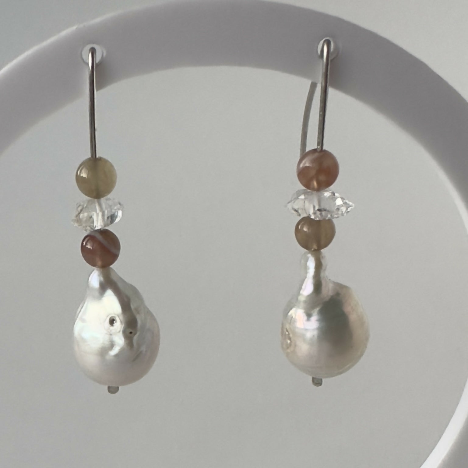 HEALING CRYSTAL & STERLING SILVER CROWN CHAKRA EARRINGS WITH BAROQUE PEARLS