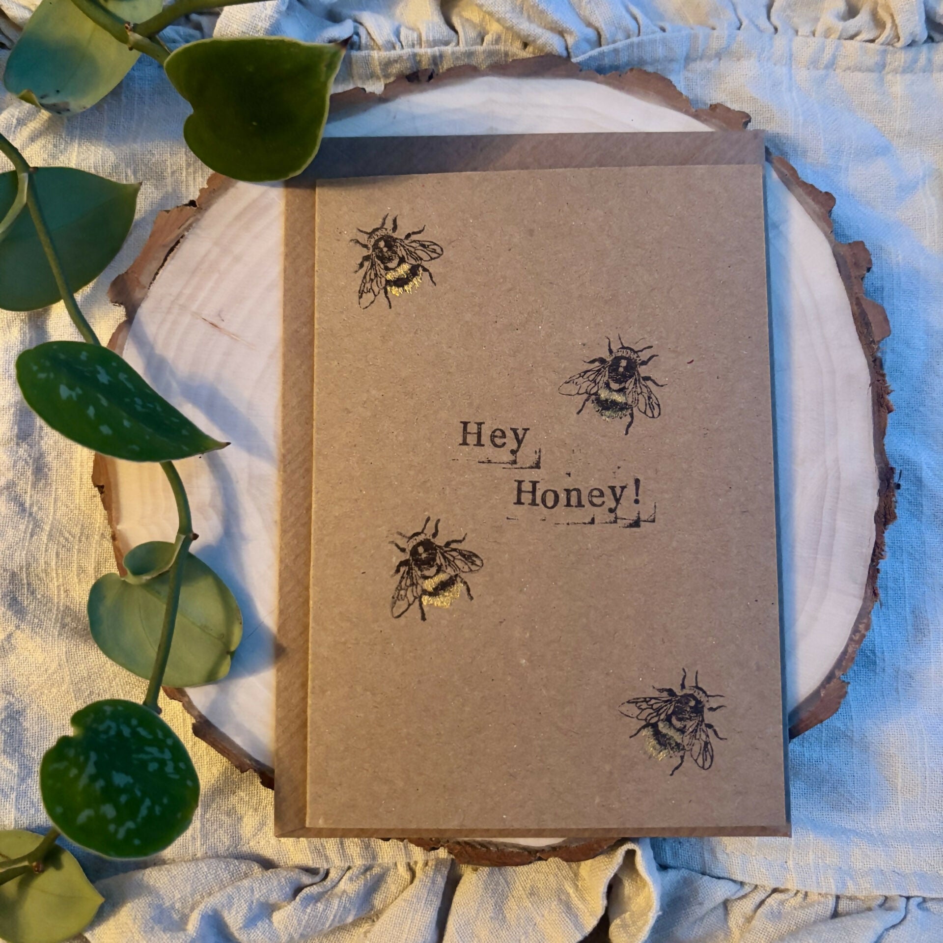 Hand Made Hey Honey Card with Gold Detailing