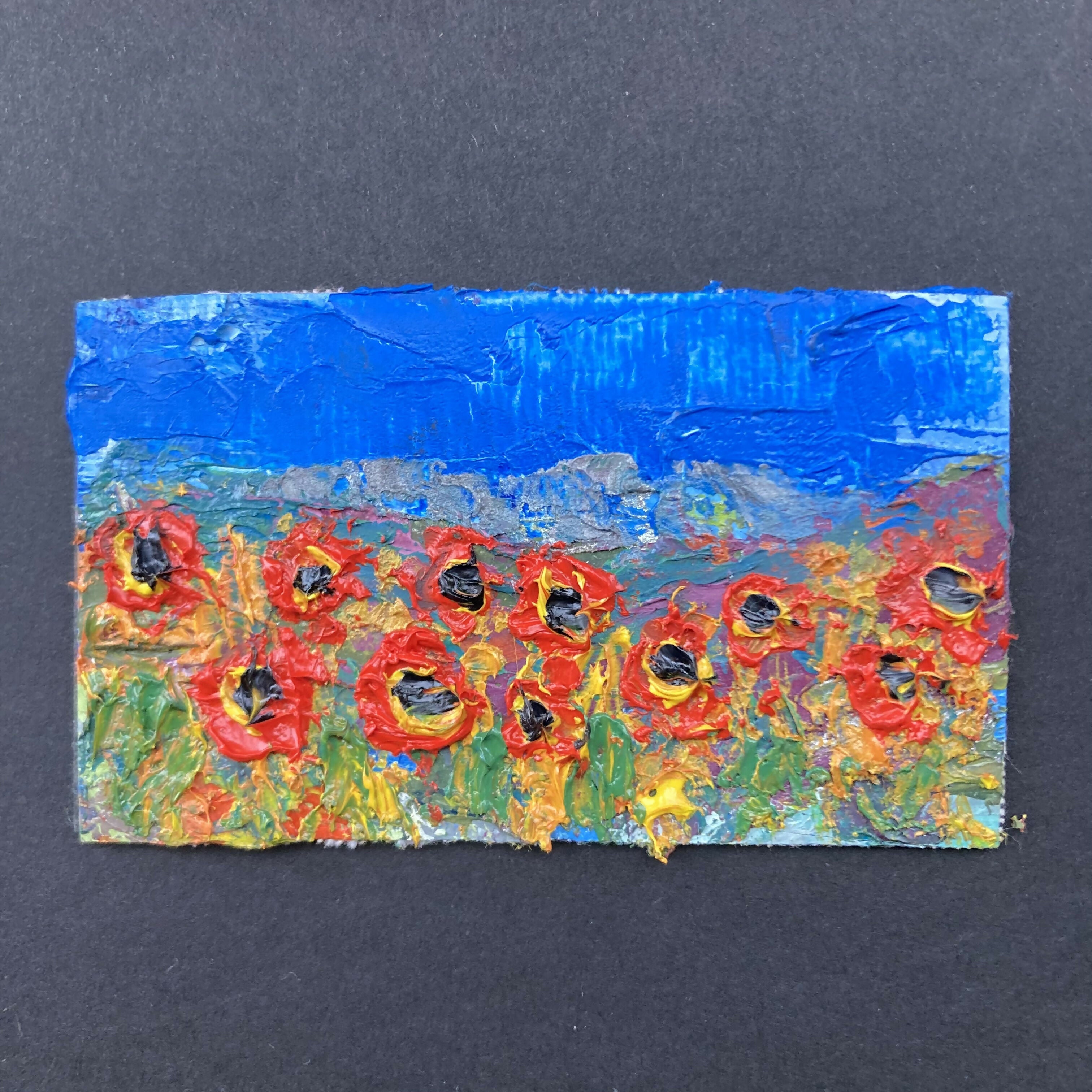 Poppies Mini Oil Painting On Canvas Fridge Magnet