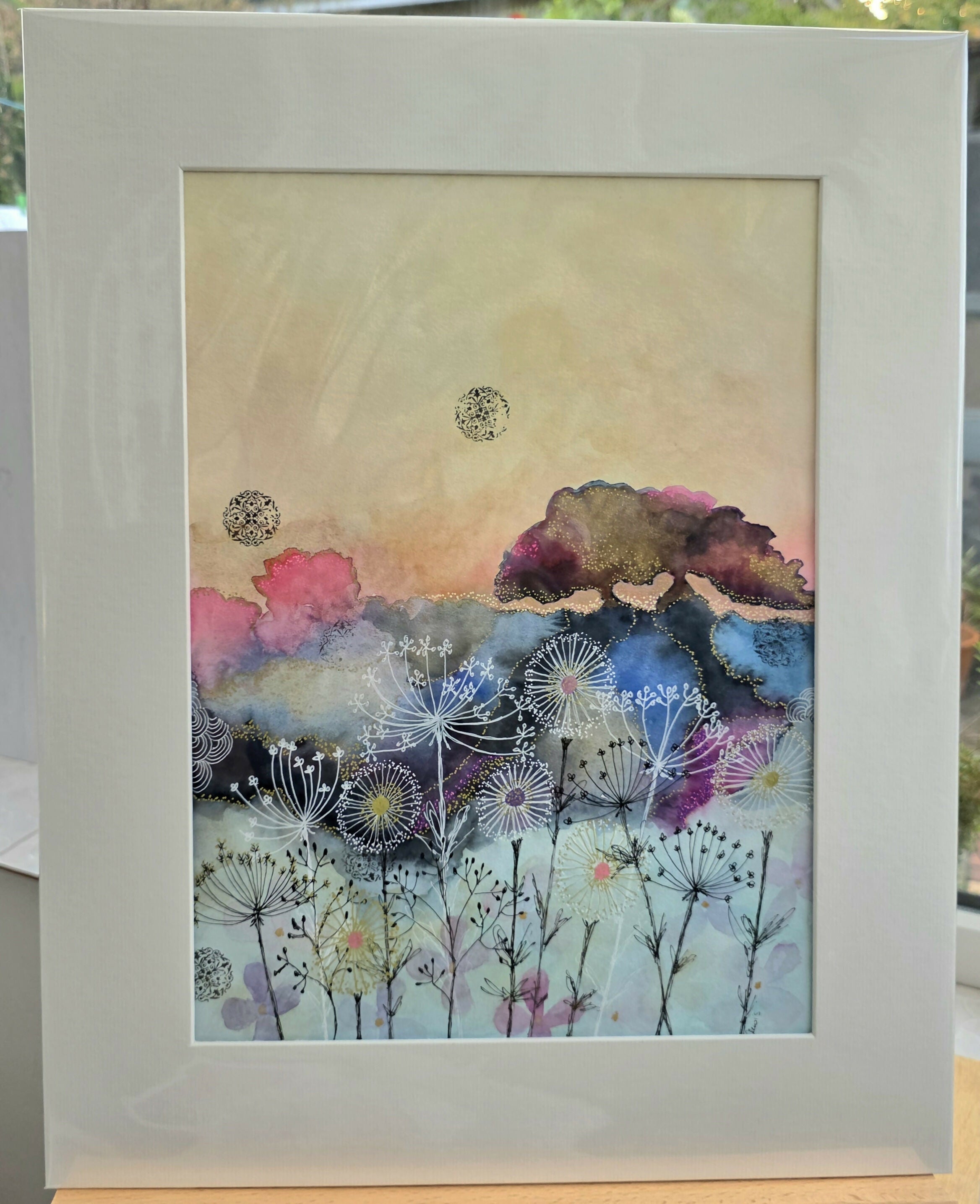 'Sunset Behind the Trees' Original Mixed Media Painting
