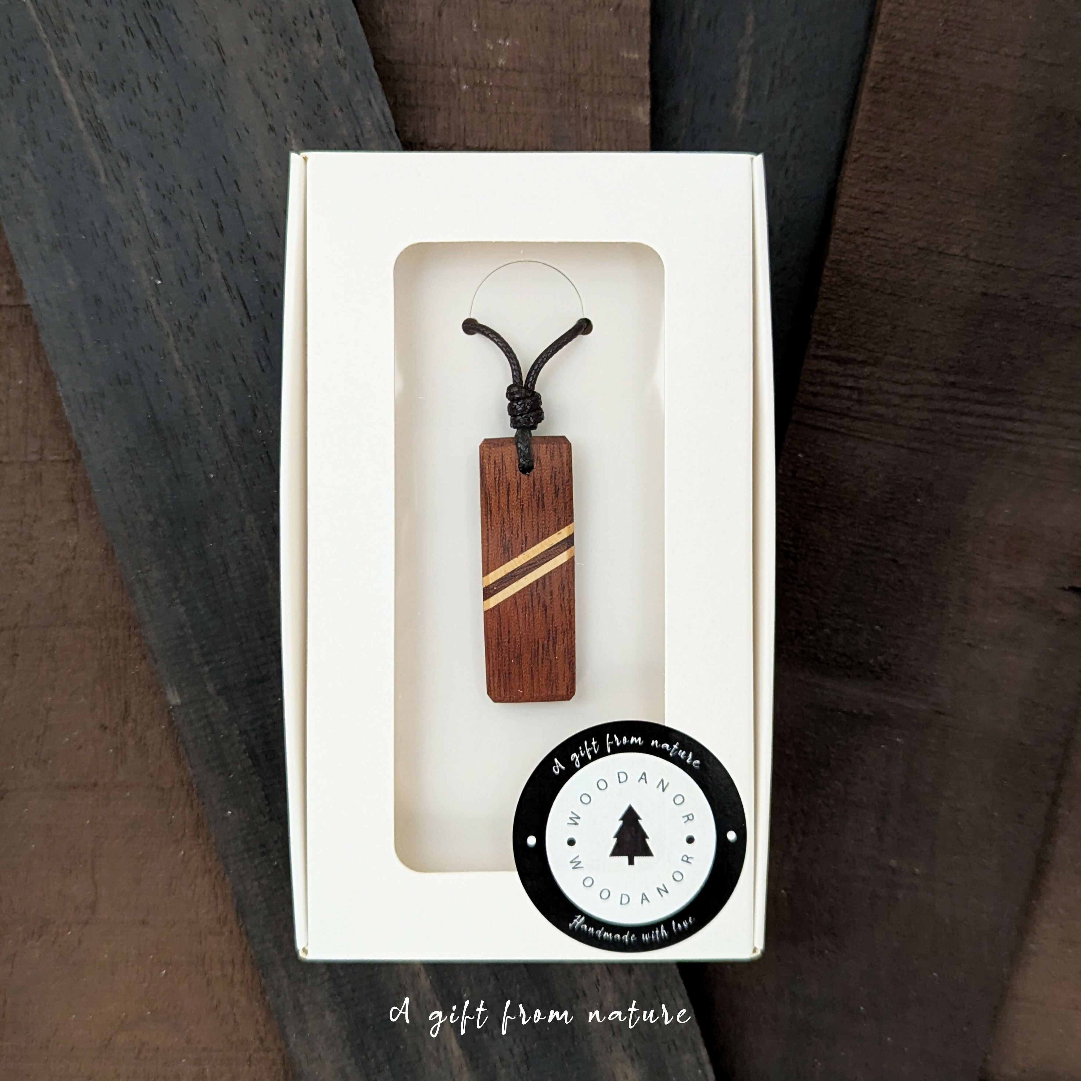 Diagonal Harmony – Natural Wood Pendant Necklace