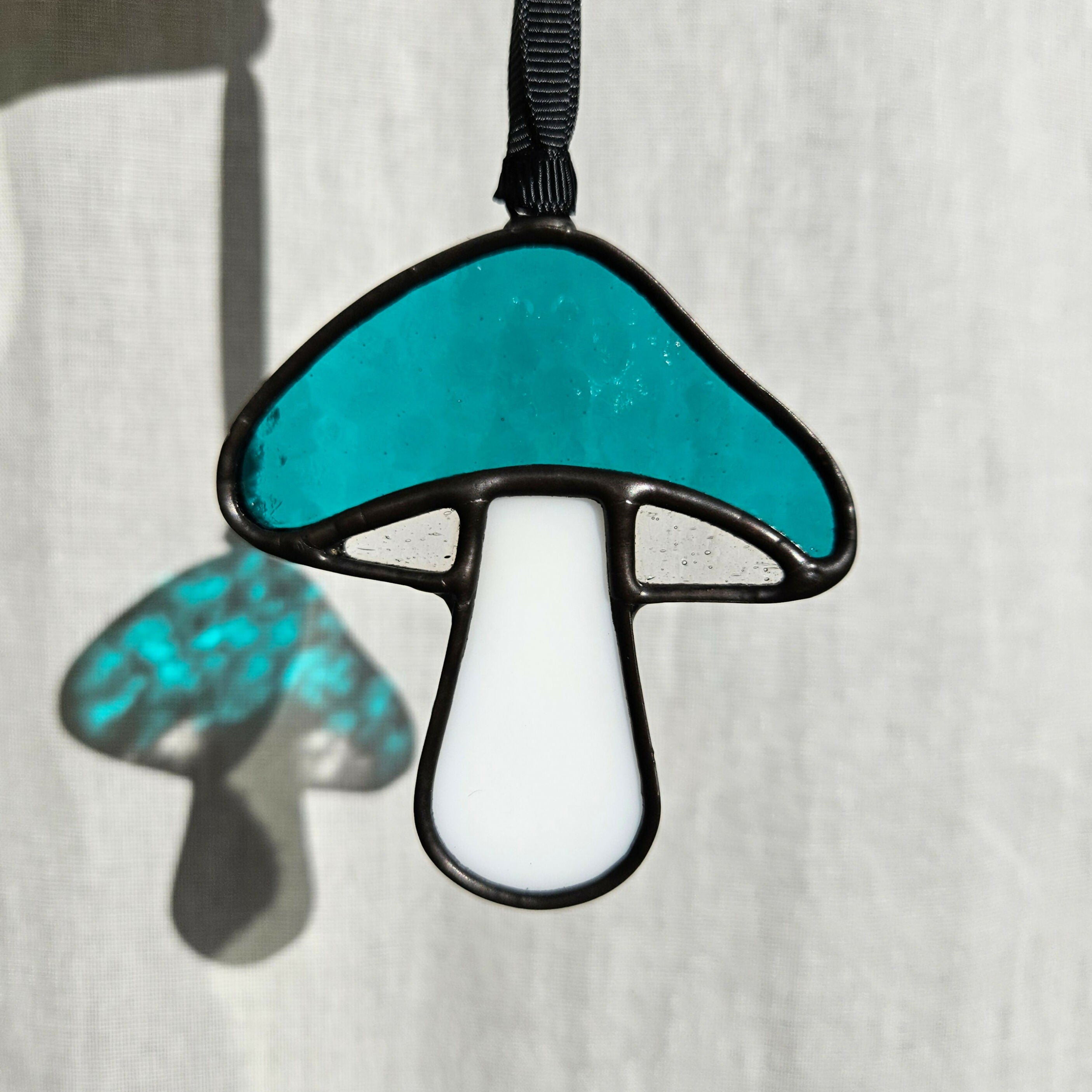 Hammered Blue Mushroom Stained Glass Suncatcher