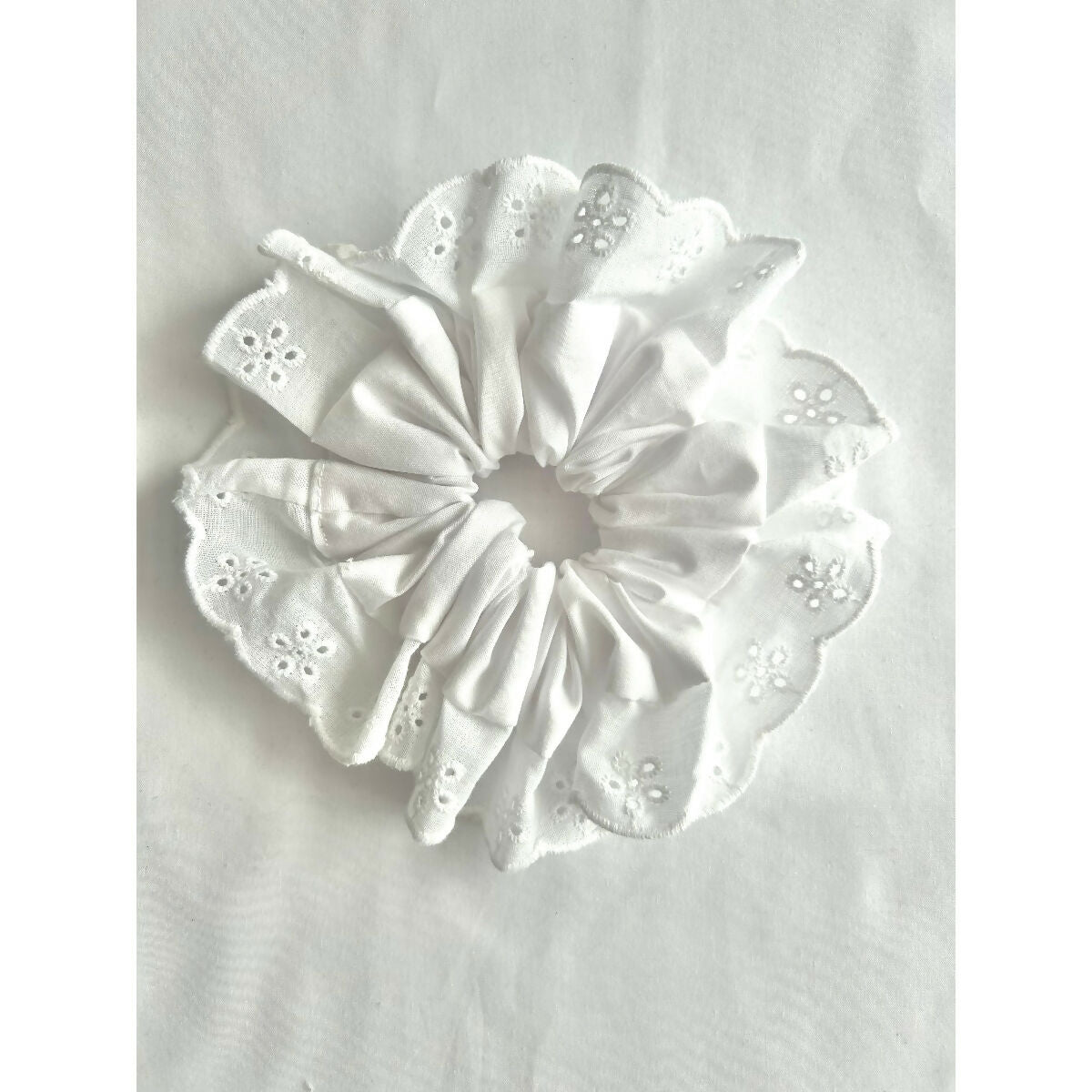 White Oversized Ruffle Broderie Lace Hair Scrunchie