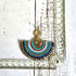 Blue Macrame Earrings; Egyptian Fan Gold Wire Spiral Bohemian Earrings