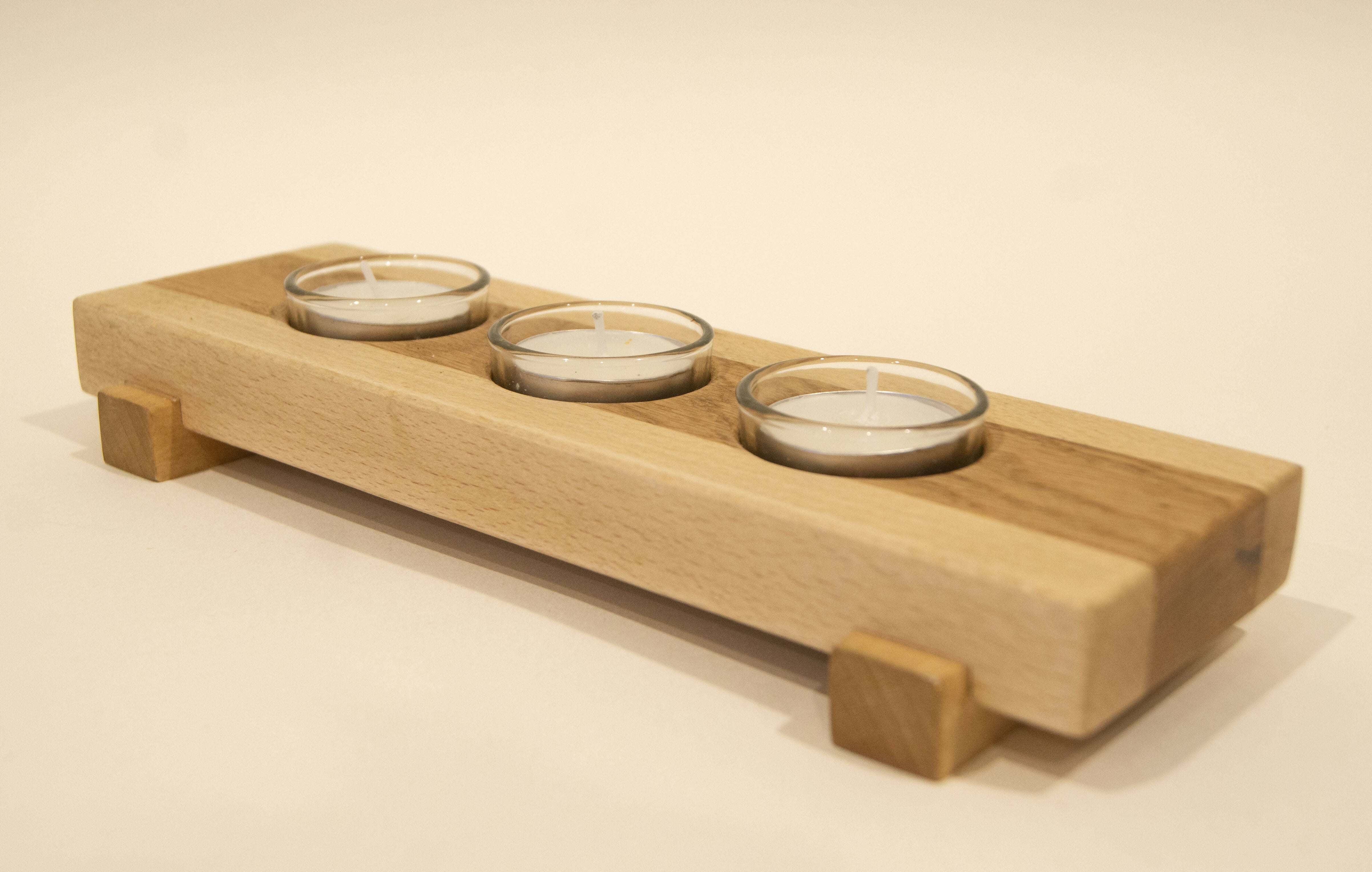 Oak and Beech Triple Tea Light Holder