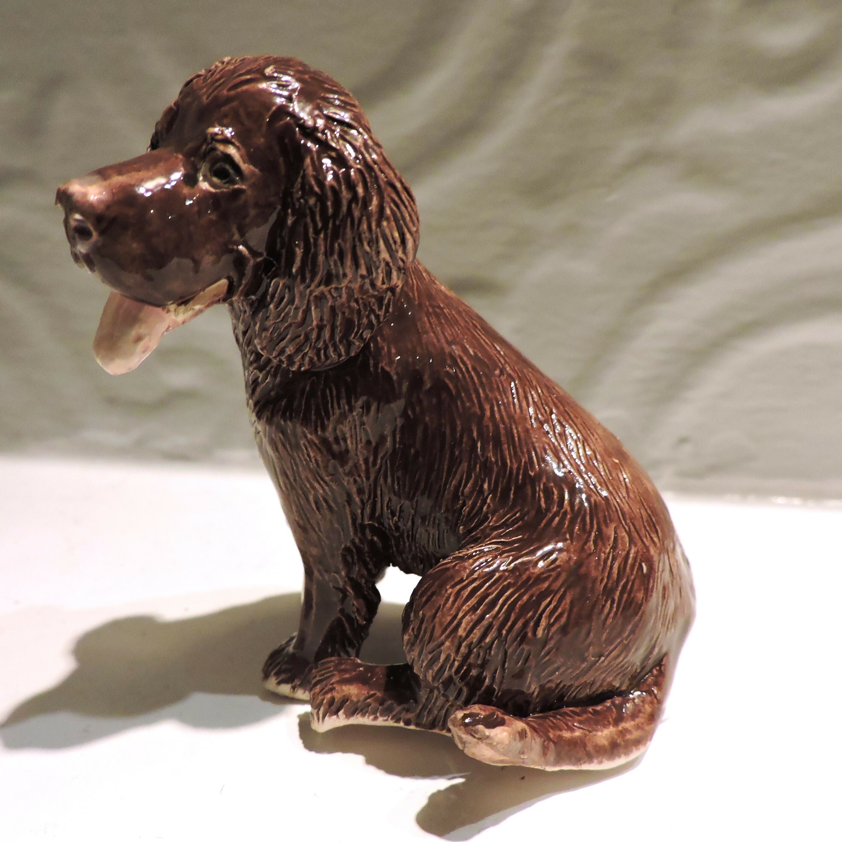 Ceramic Cocker Spaniel dog sculpture, Chocolate