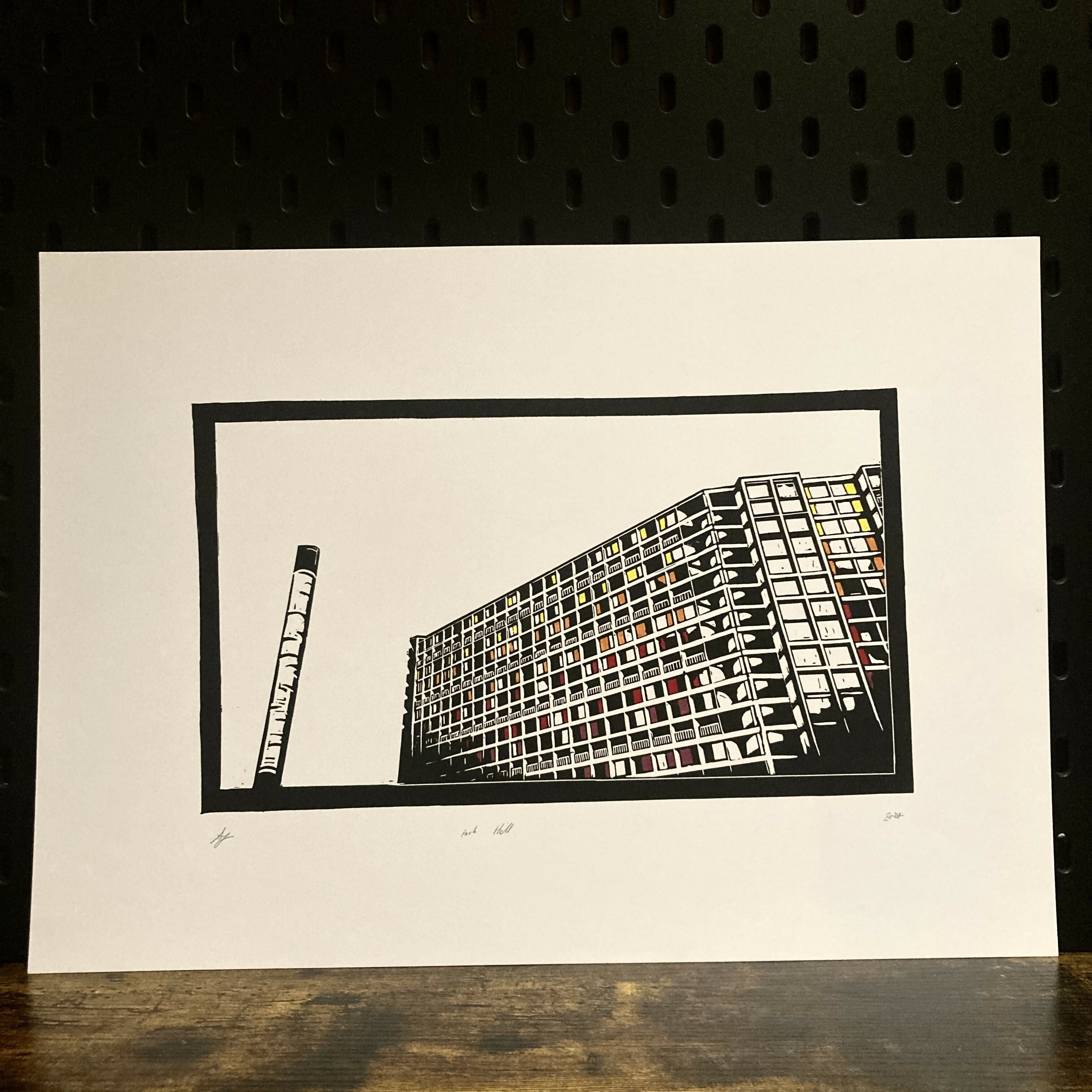 Park Hill flats Sheffield - A3 Hand Carved Lino Print On Card