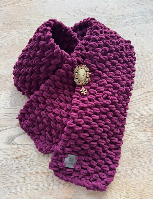 REGULAR LENGTH , SKINNY, LUX VELVET- CHENILLE, CHUNKY & STRETCHY SCARF - BURGUNDY