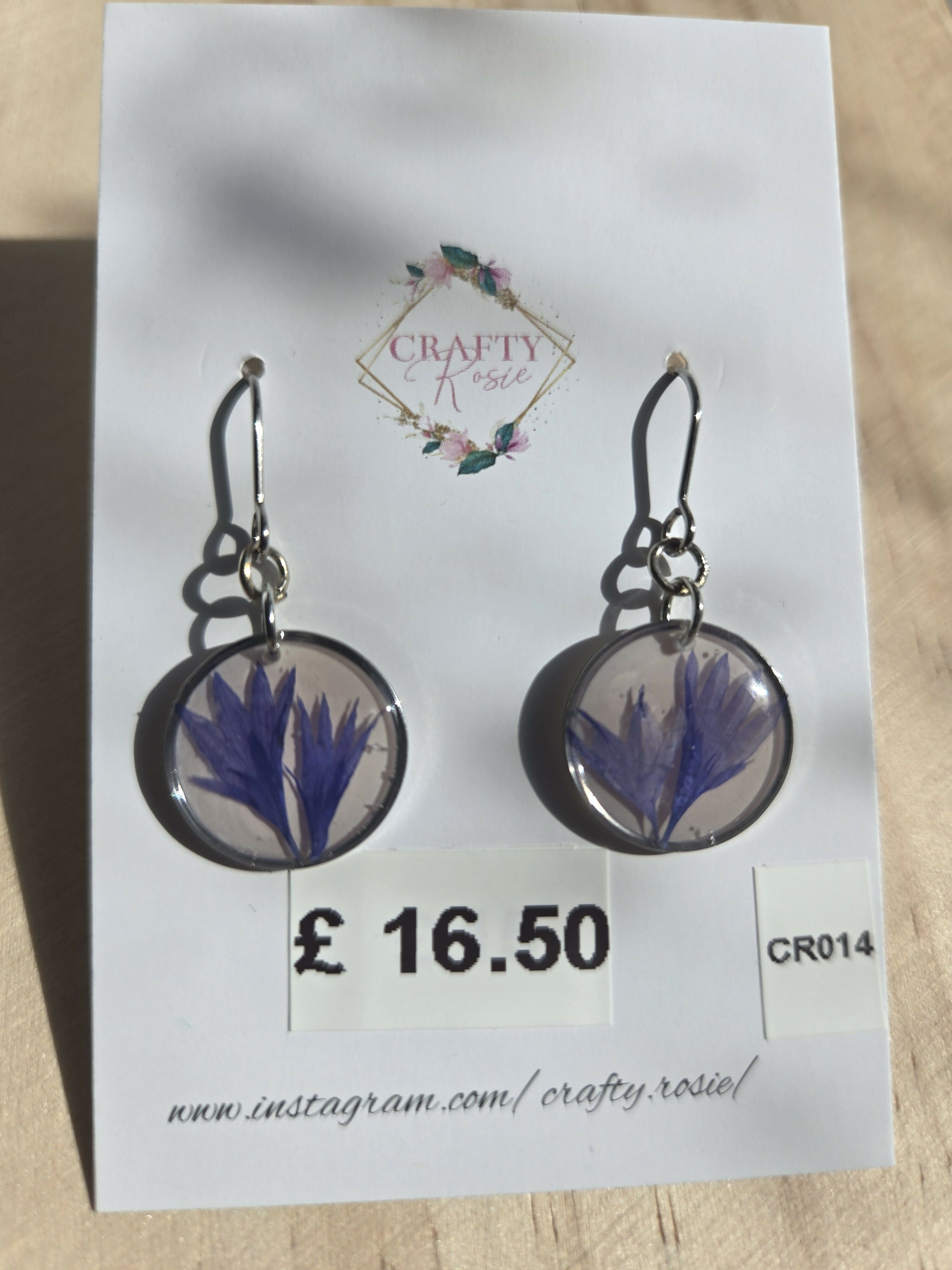 Stainless Steel Real Cornflowers Dangle Earrings