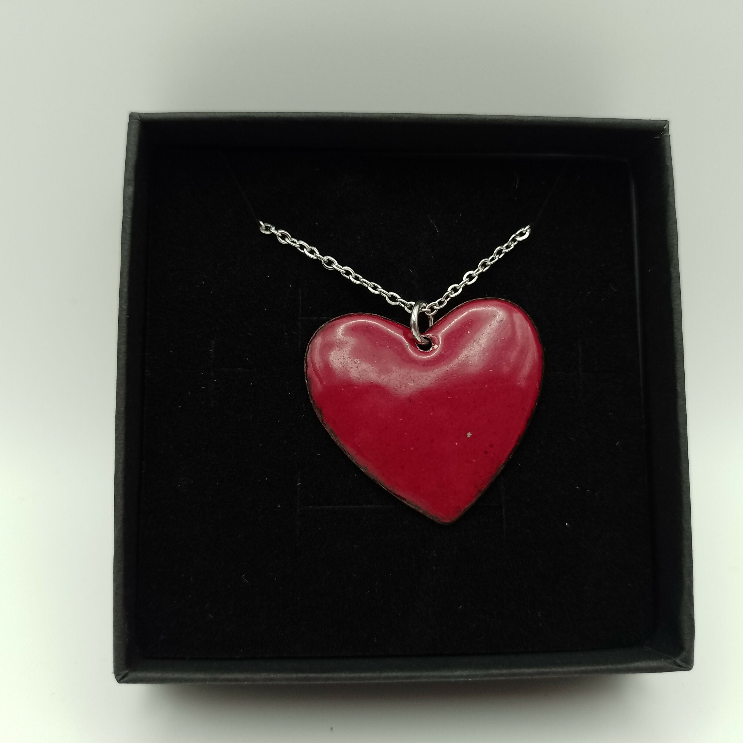 Dark Red Enamel Heart Pendant