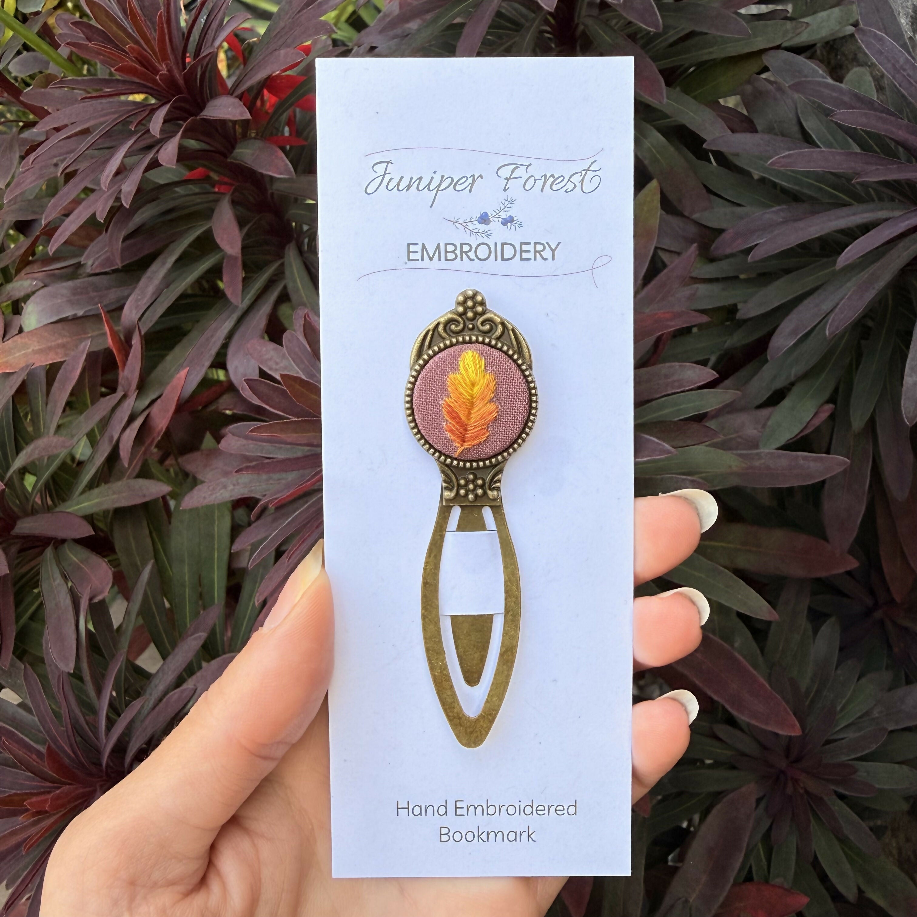 Bronze Hand Embroidered Autumnal Oak Leaf Antique Bookmark