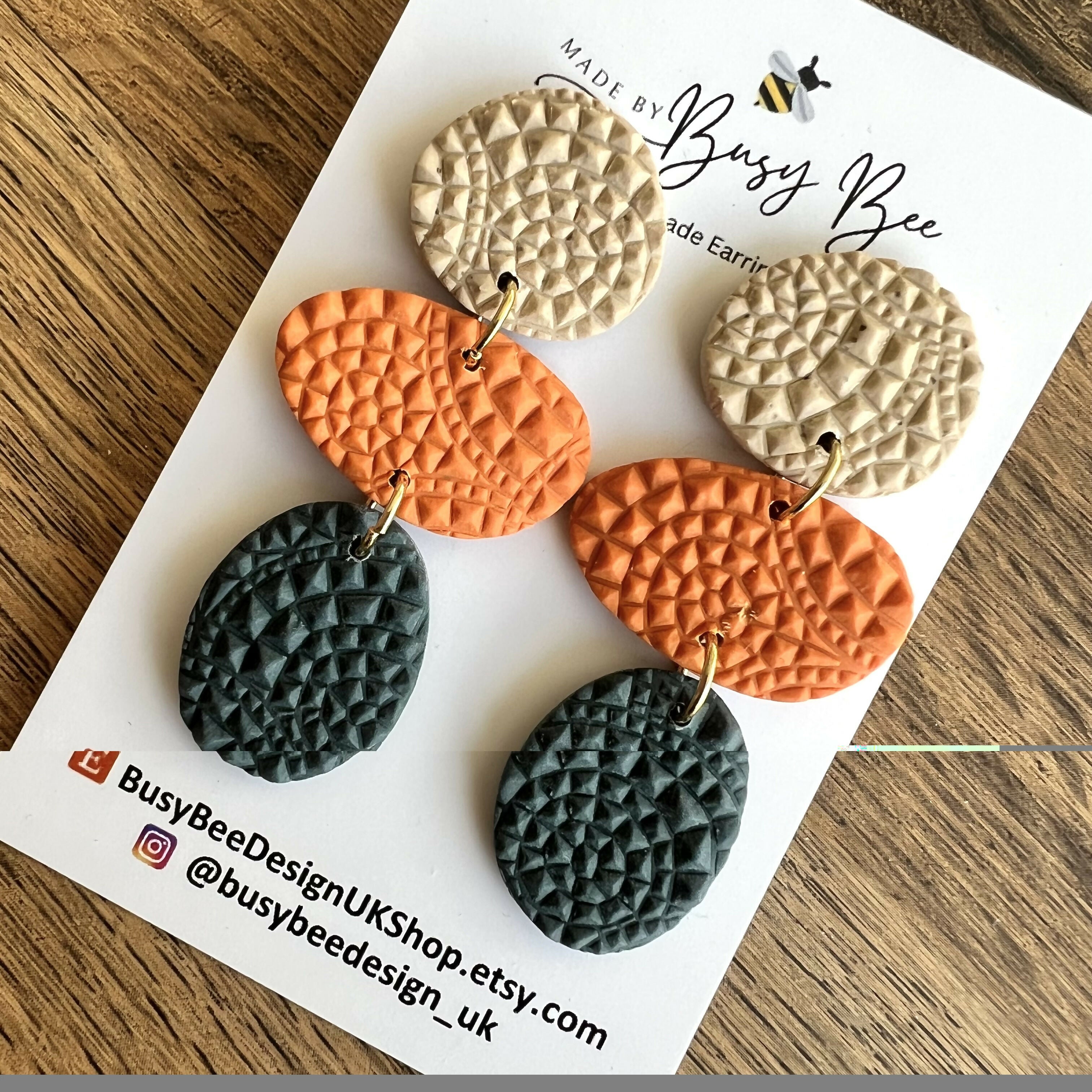 Organic Pebble Dangle Earrings – Polymer Clay Textured Earrings, Dainty Earrings, Handmade Clay Jewellery
