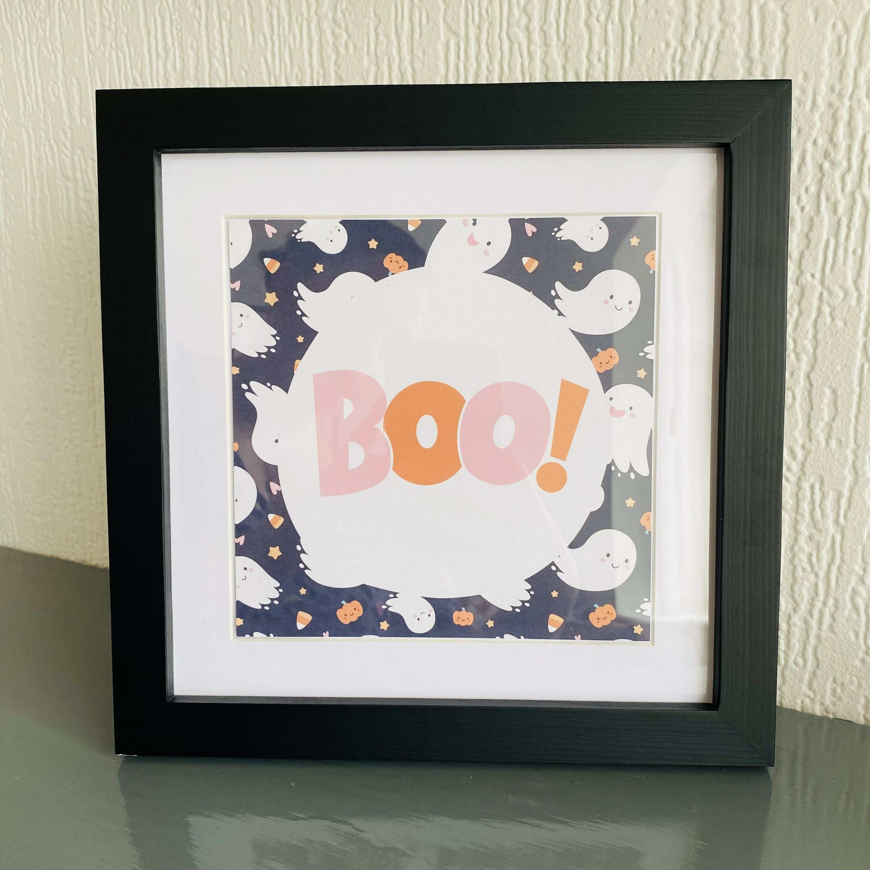 Halloween Boo Ghostie Print - Black Framed