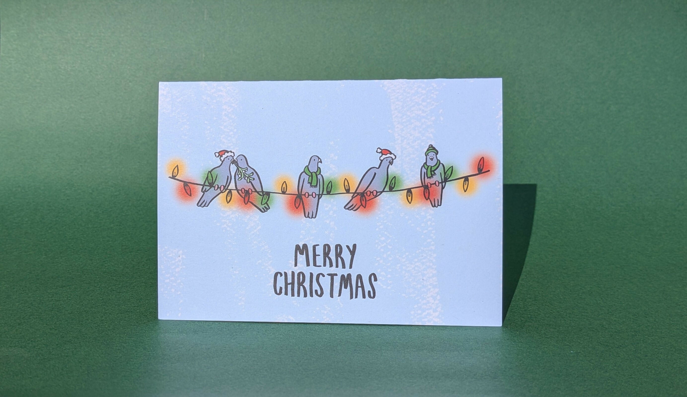 Pigeons On Christmas Lights Card