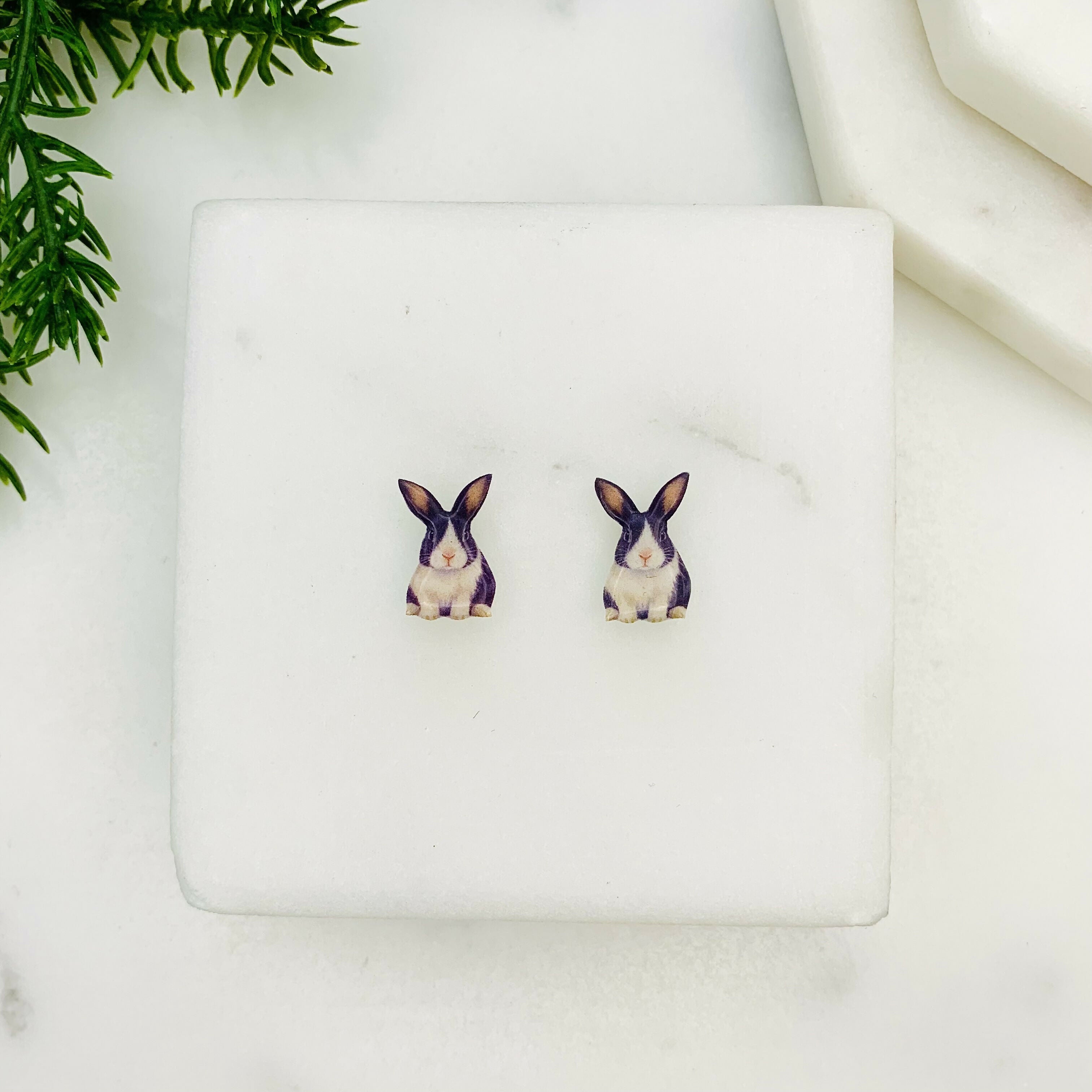 Black & White Bunny Rabbit Stud Earrings