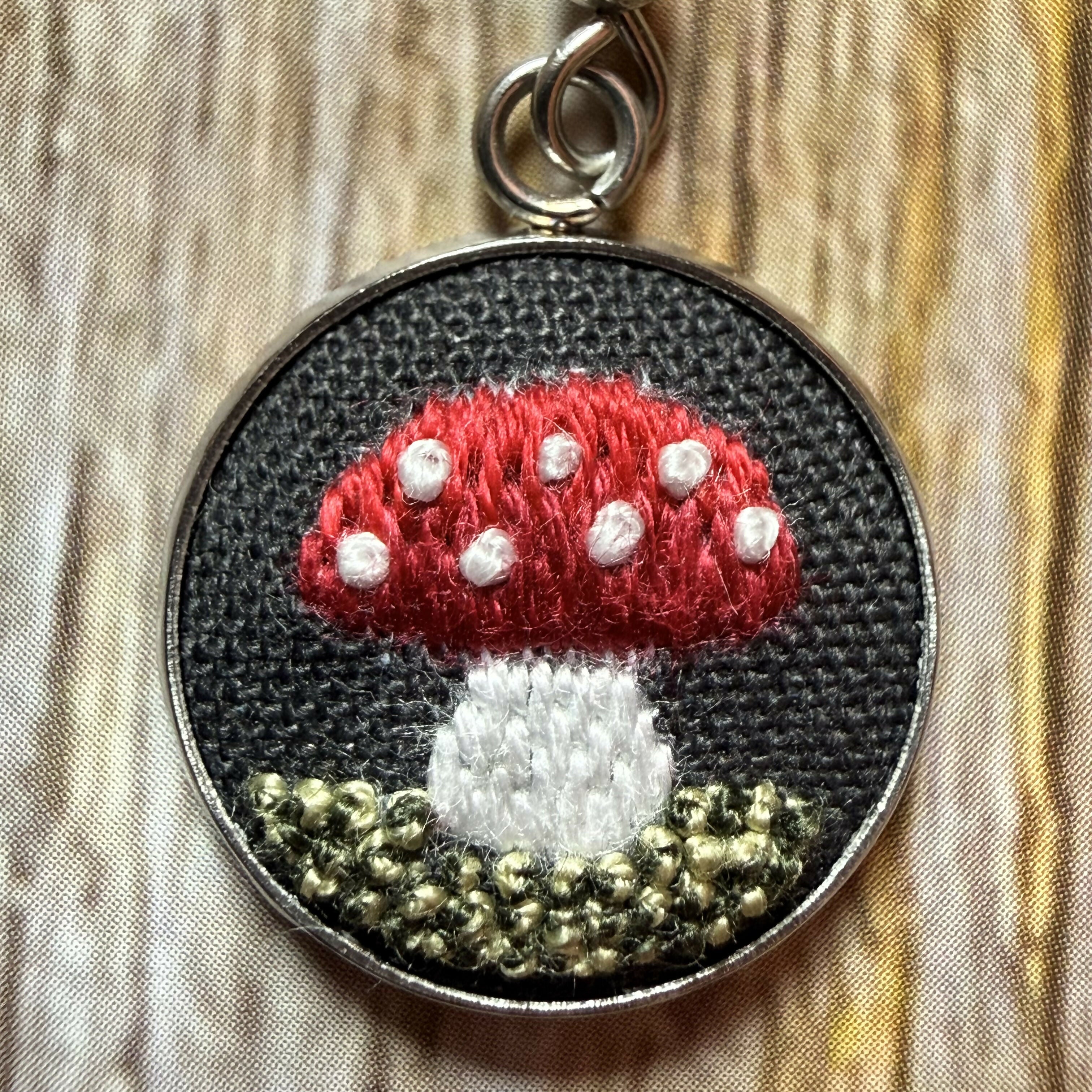 Hand Embroidered Mushroom Earrings