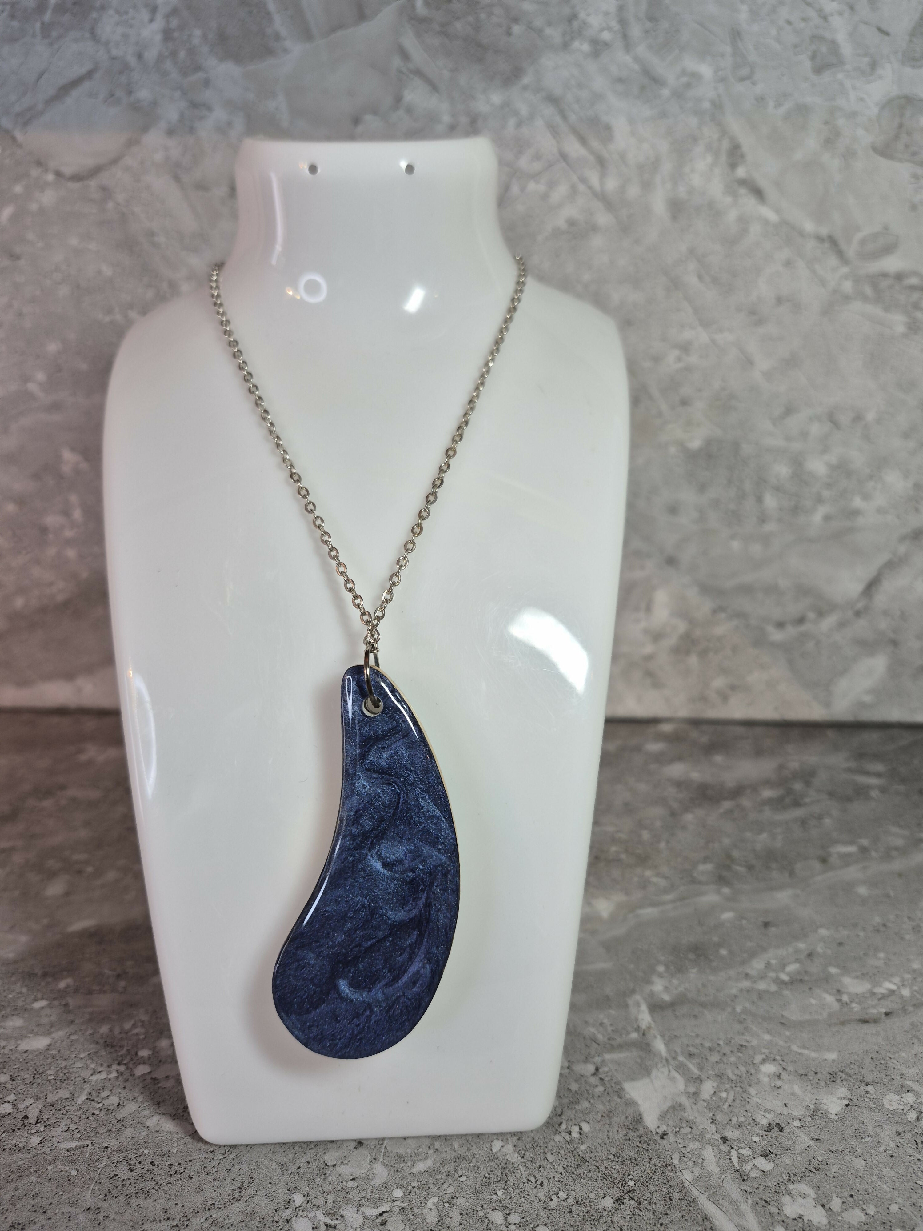 Unique Hand Crafted Pendant With Cyan, Blue, Gold and Silver Marble Effect